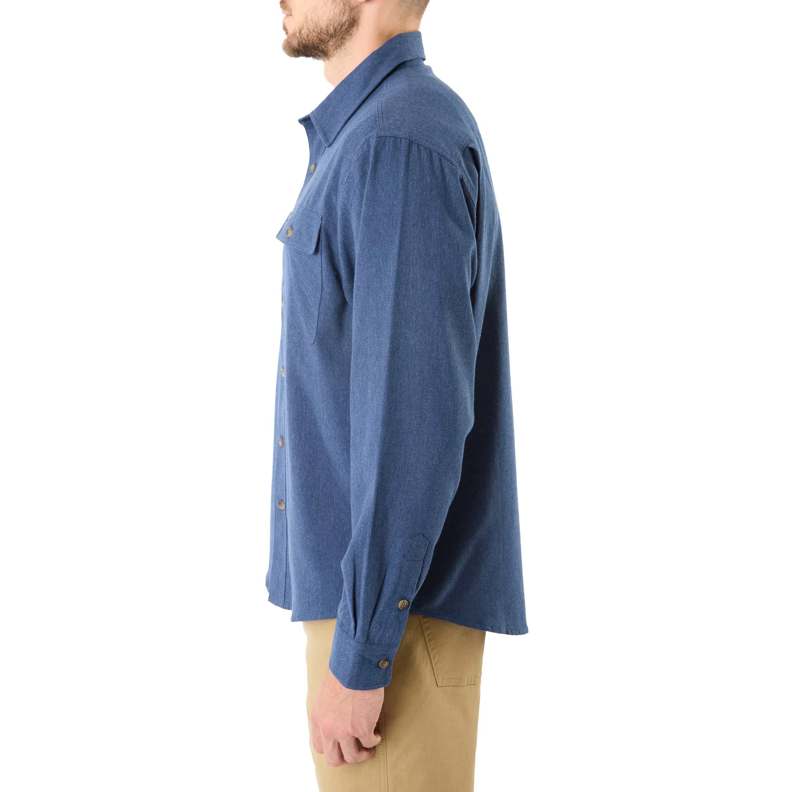 LONG SLEEVE SOLID HTR FLANNEL SHIRT W/DOUBLE CHEST PKTS