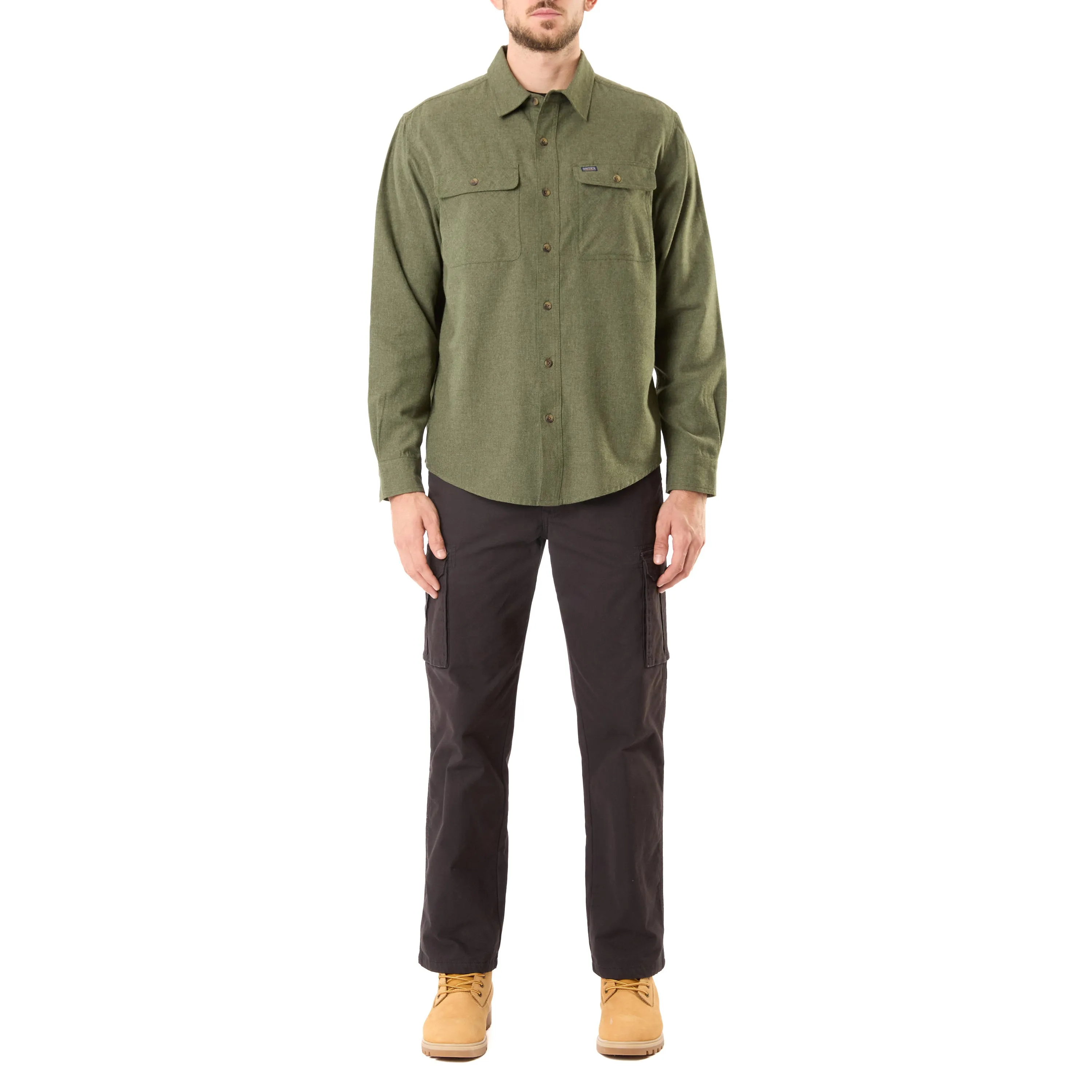 LONG SLEEVE SOLID HTR FLANNEL SHIRT W/DOUBLE CHEST PKTS