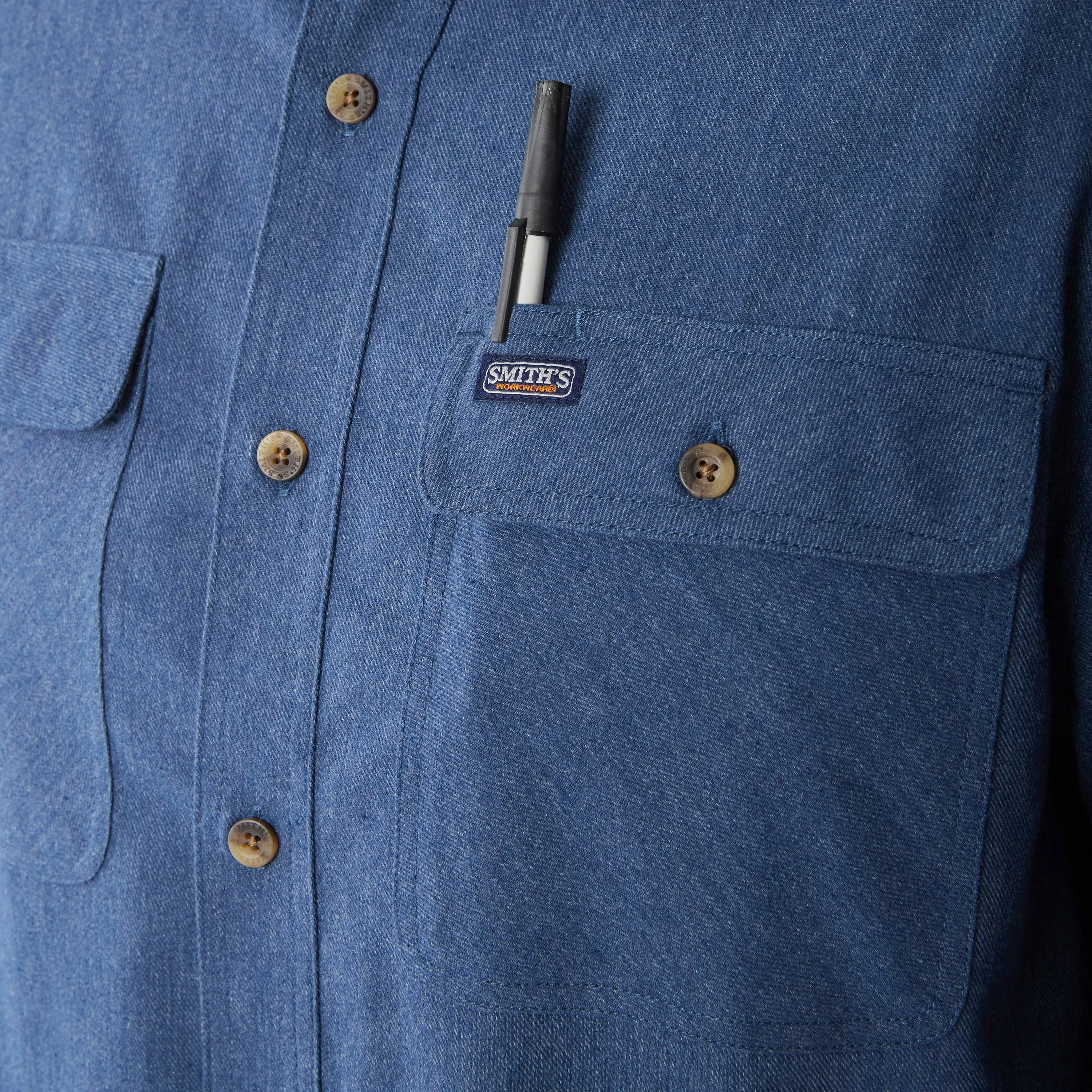LONG SLEEVE SOLID HTR FLANNEL SHIRT W/DOUBLE CHEST PKTS