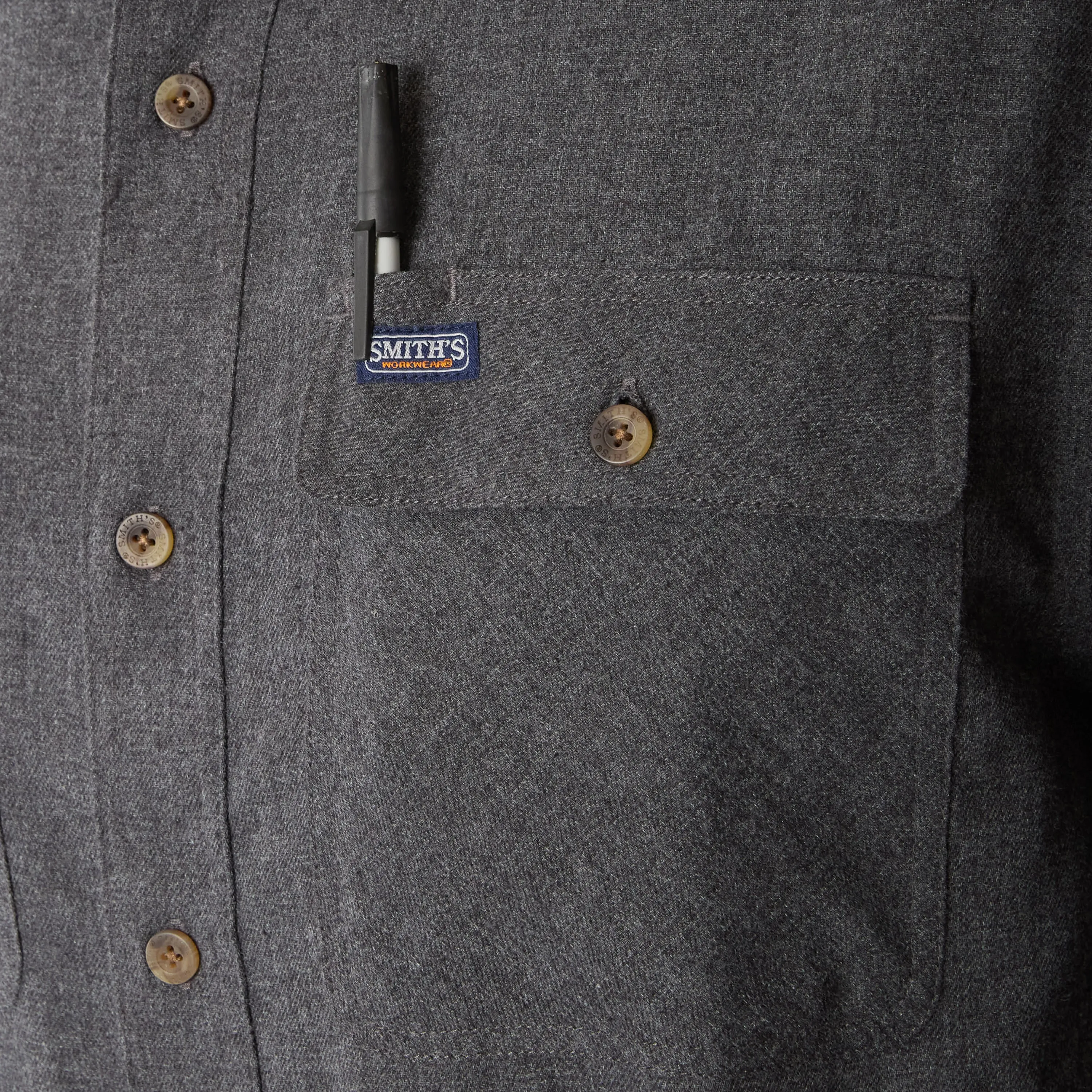 LONG SLEEVE SOLID HTR FLANNEL SHIRT W/DOUBLE CHEST PKTS