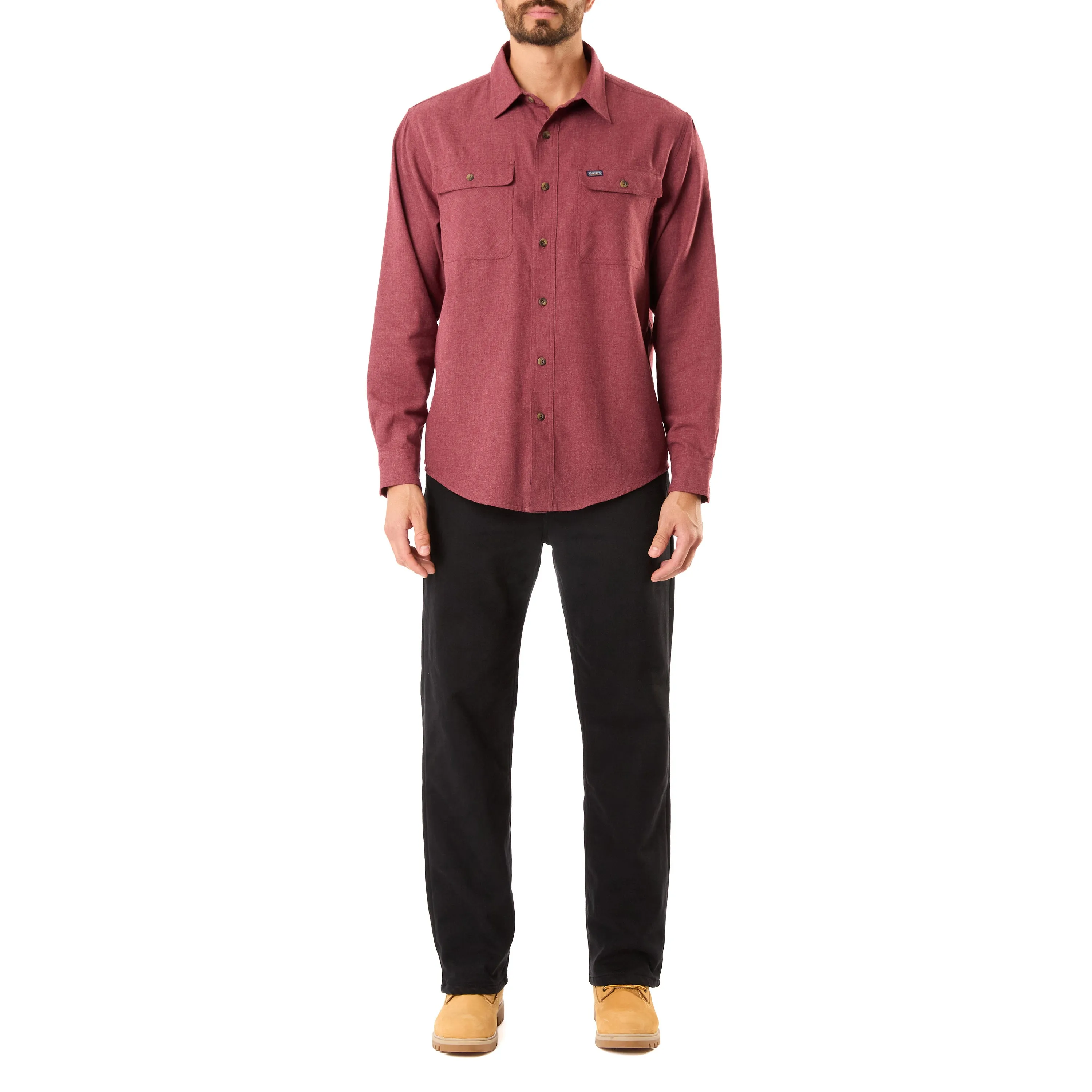 LONG SLEEVE SOLID HTR FLANNEL SHIRT W/DOUBLE CHEST PKTS