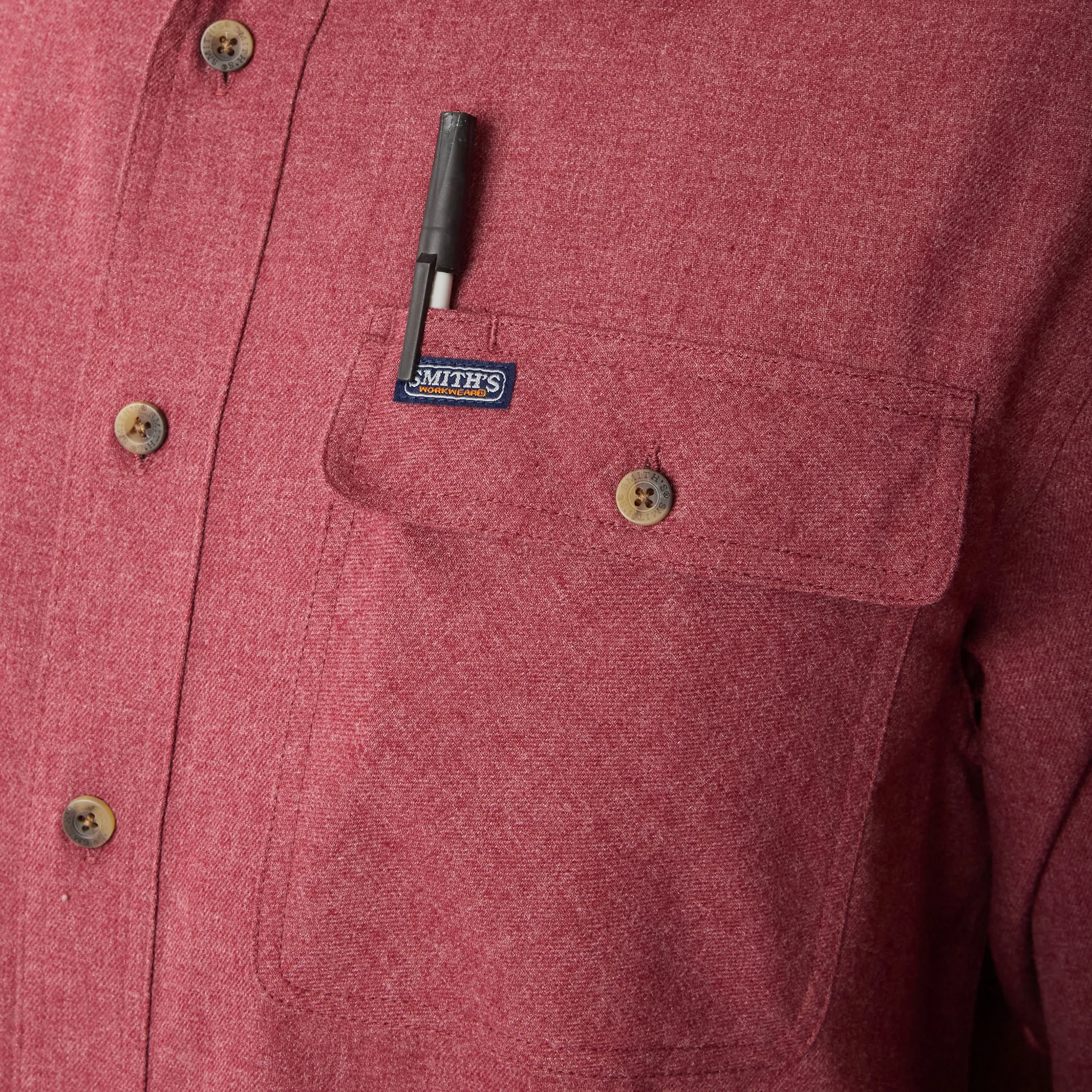 LONG SLEEVE SOLID HTR FLANNEL SHIRT W/DOUBLE CHEST PKTS