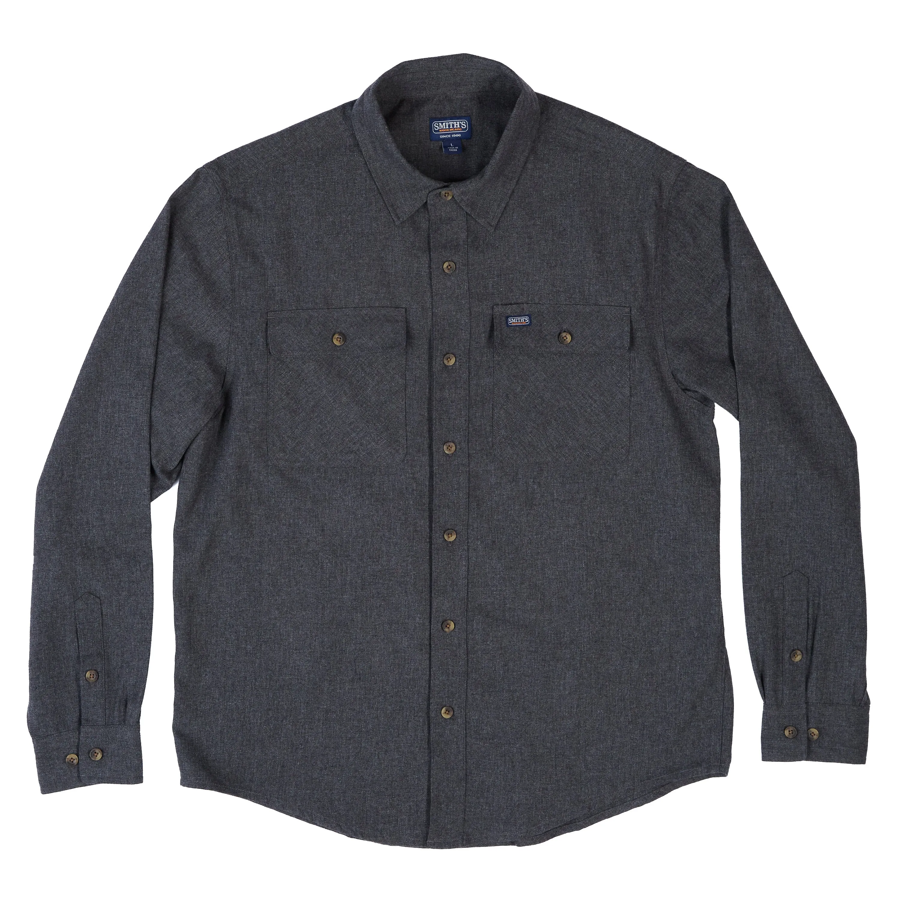 LONG SLEEVE SOLID HTR FLANNEL SHIRT W/DOUBLE CHEST PKTS