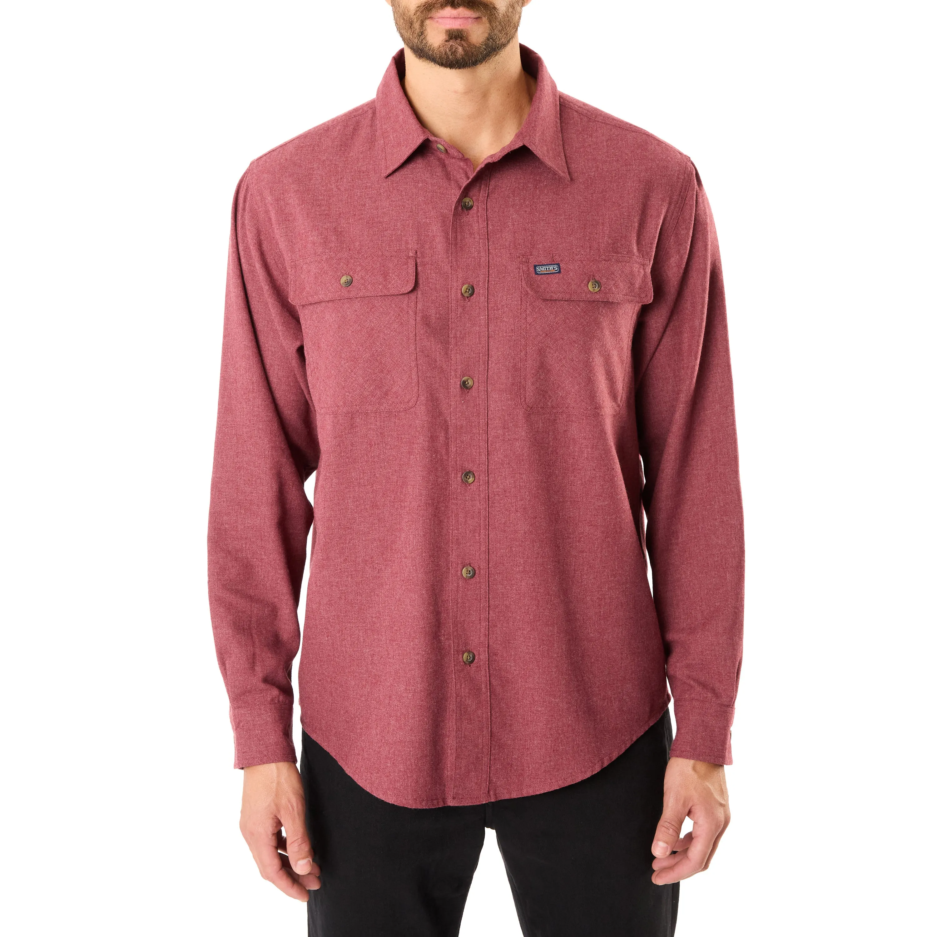 LONG SLEEVE SOLID HTR FLANNEL SHIRT W/DOUBLE CHEST PKTS