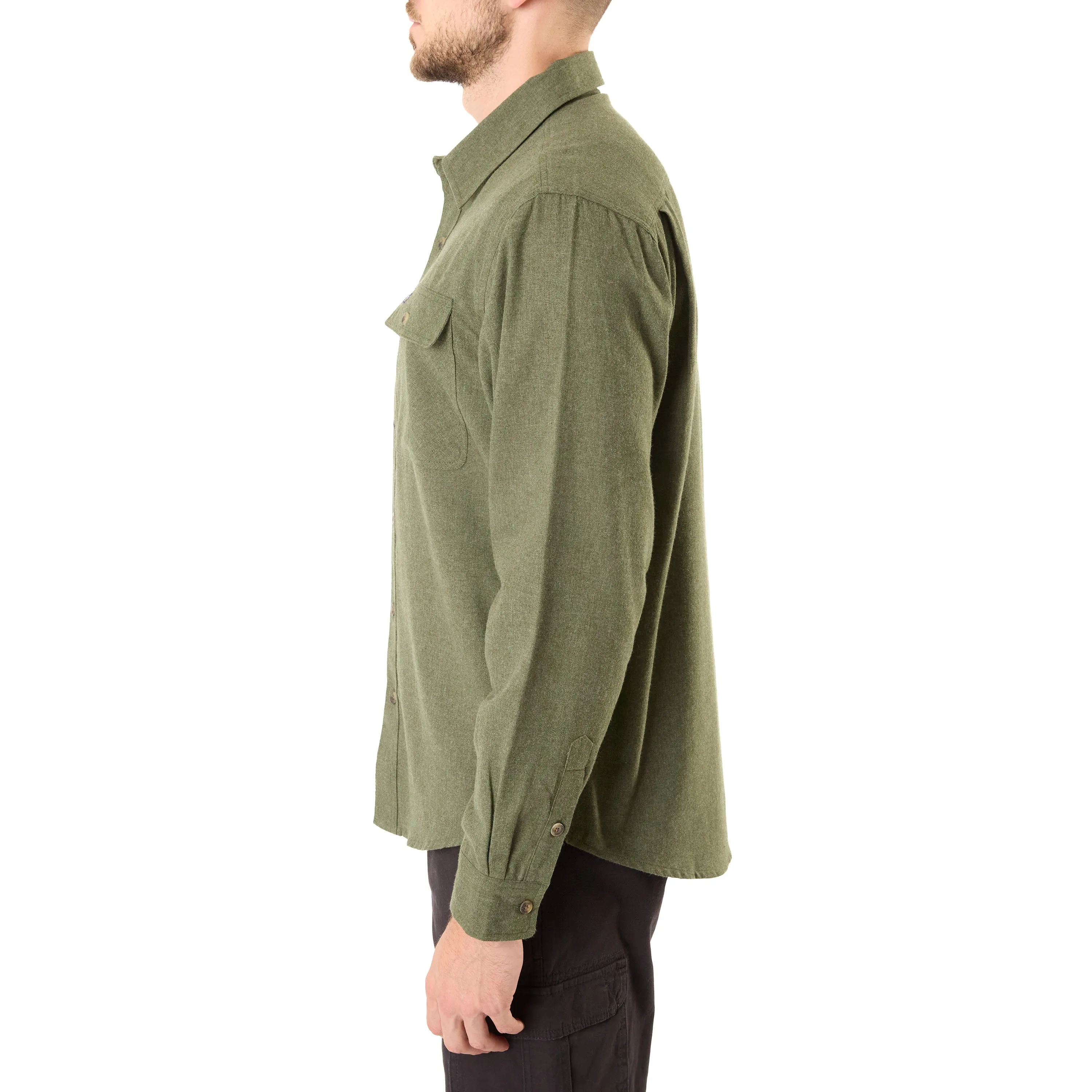 LONG SLEEVE SOLID HTR FLANNEL SHIRT W/DOUBLE CHEST PKTS