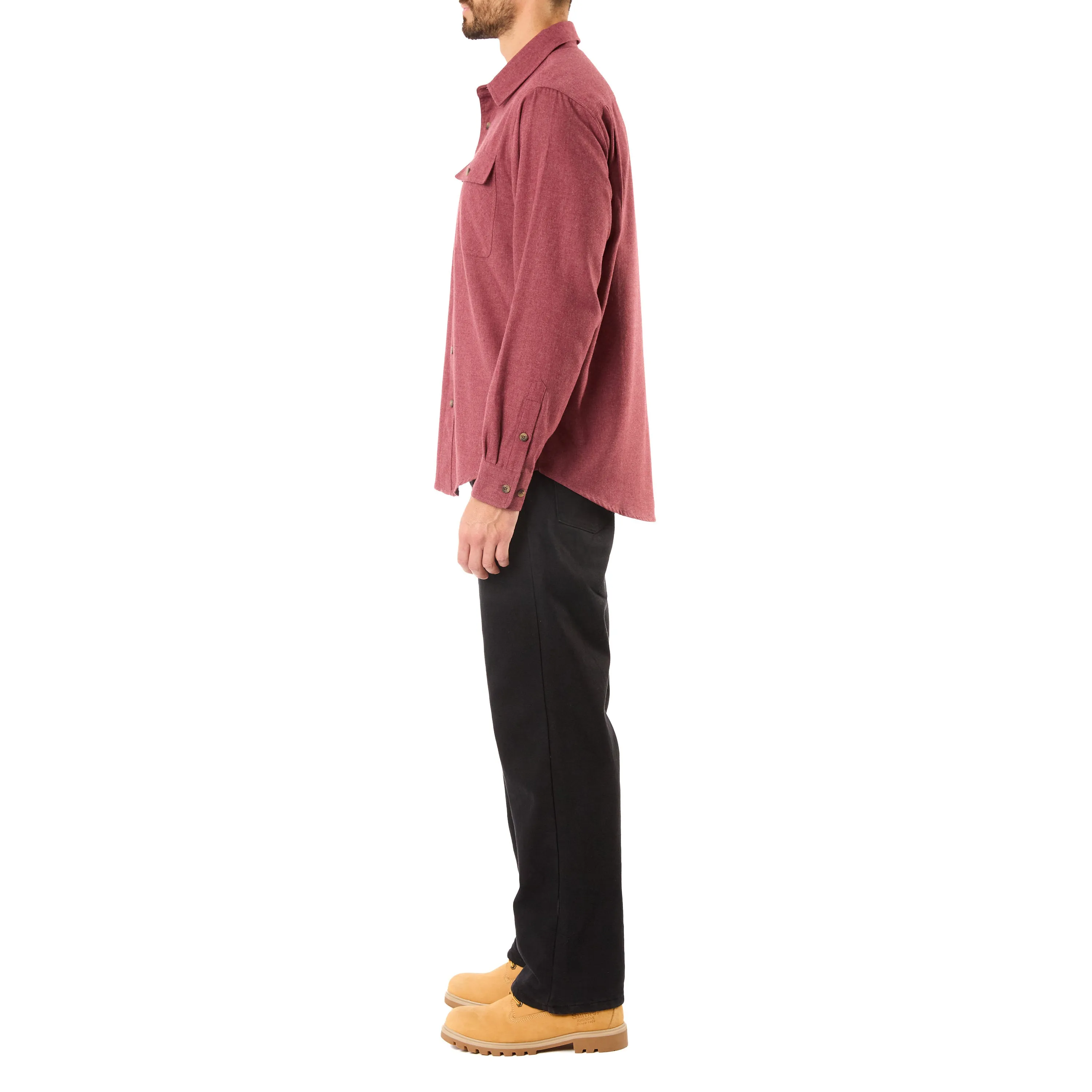 LONG SLEEVE SOLID HTR FLANNEL SHIRT W/DOUBLE CHEST PKTS
