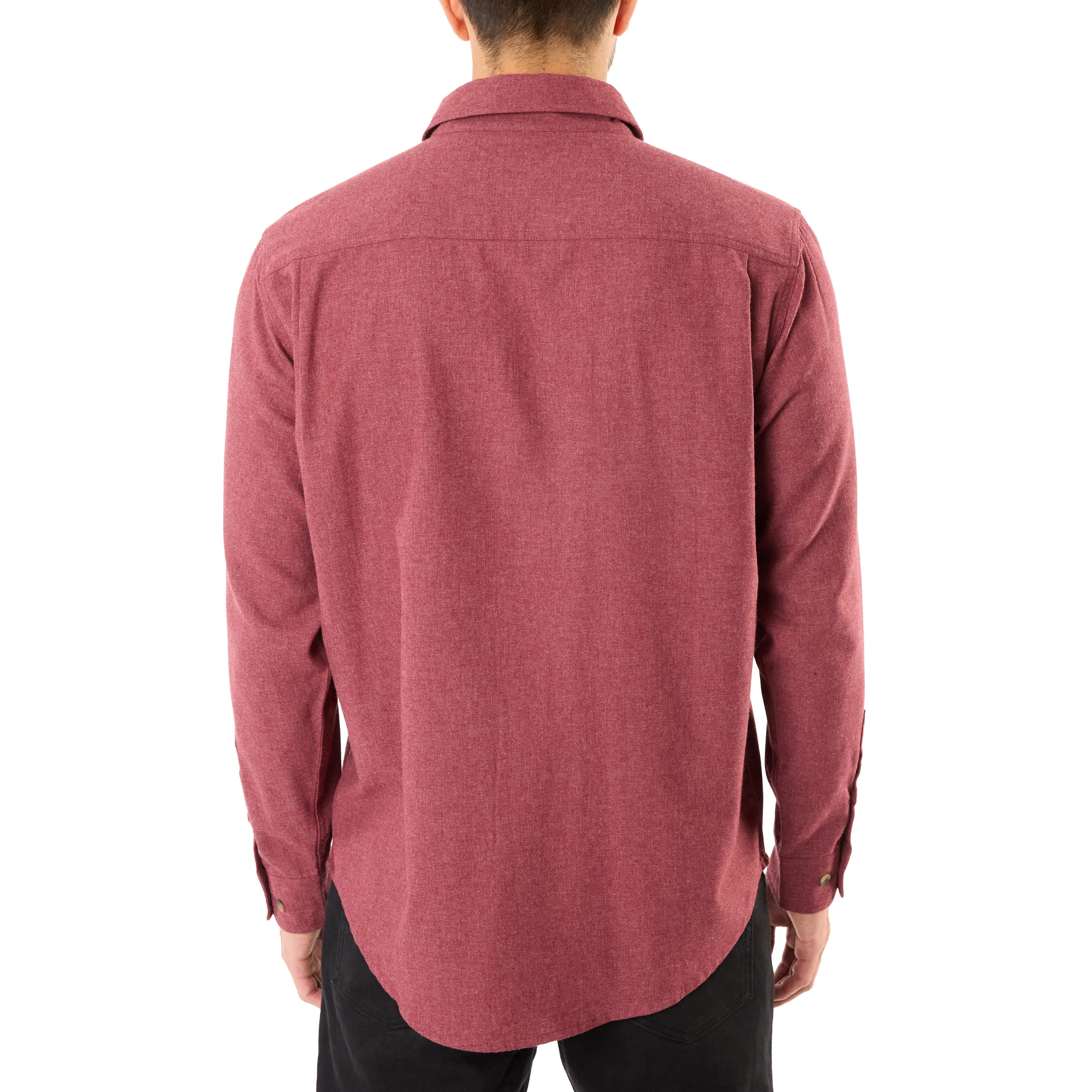 LONG SLEEVE SOLID HTR FLANNEL SHIRT W/DOUBLE CHEST PKTS