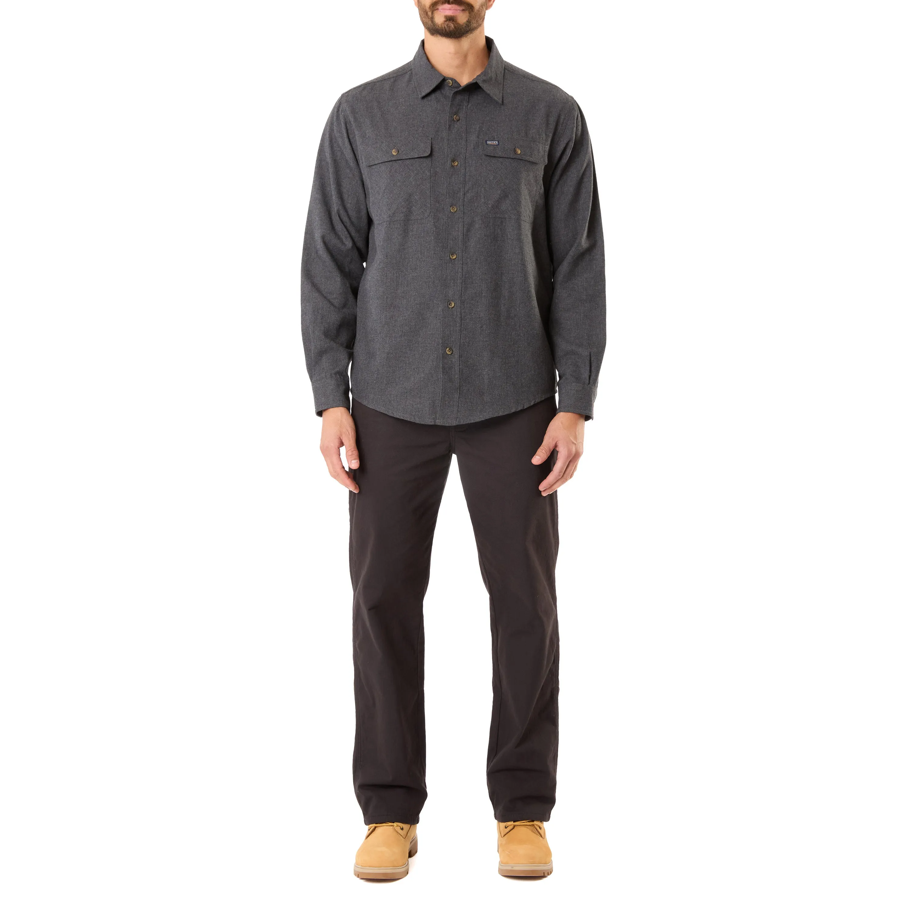 LONG SLEEVE SOLID HTR FLANNEL SHIRT W/DOUBLE CHEST PKTS