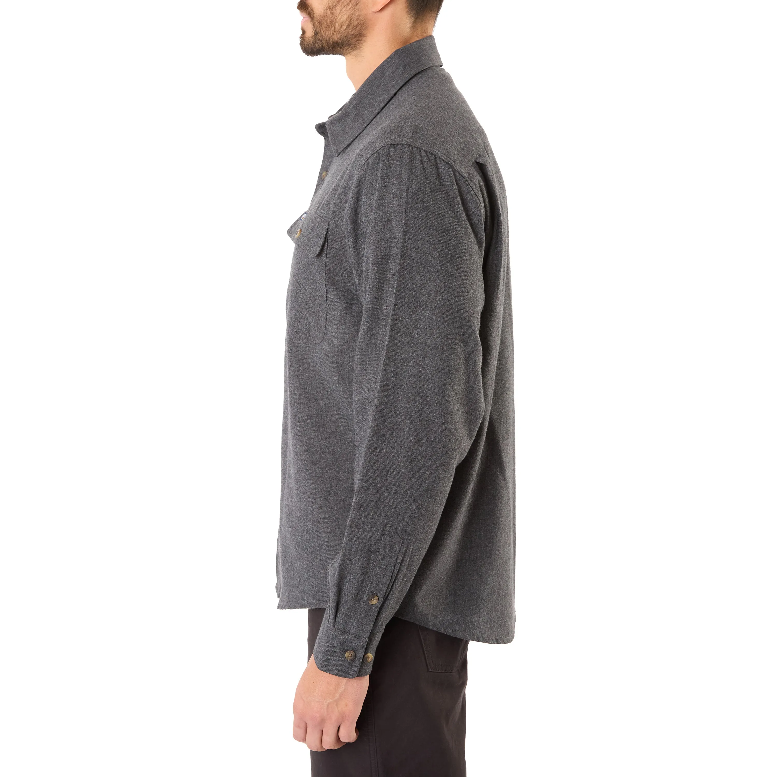 LONG SLEEVE SOLID HTR FLANNEL SHIRT W/DOUBLE CHEST PKTS