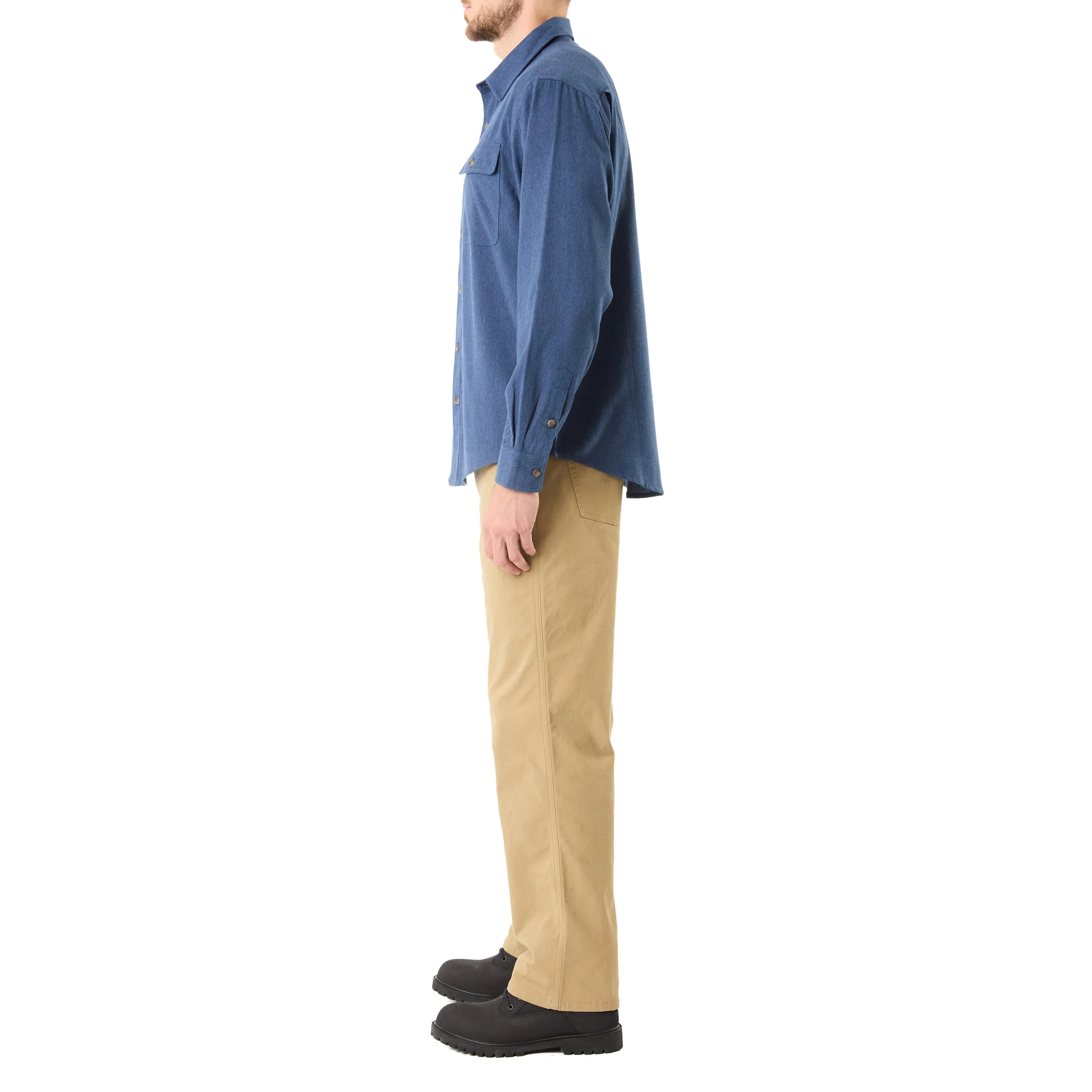 LONG SLEEVE SOLID HTR FLANNEL SHIRT W/DOUBLE CHEST PKTS
