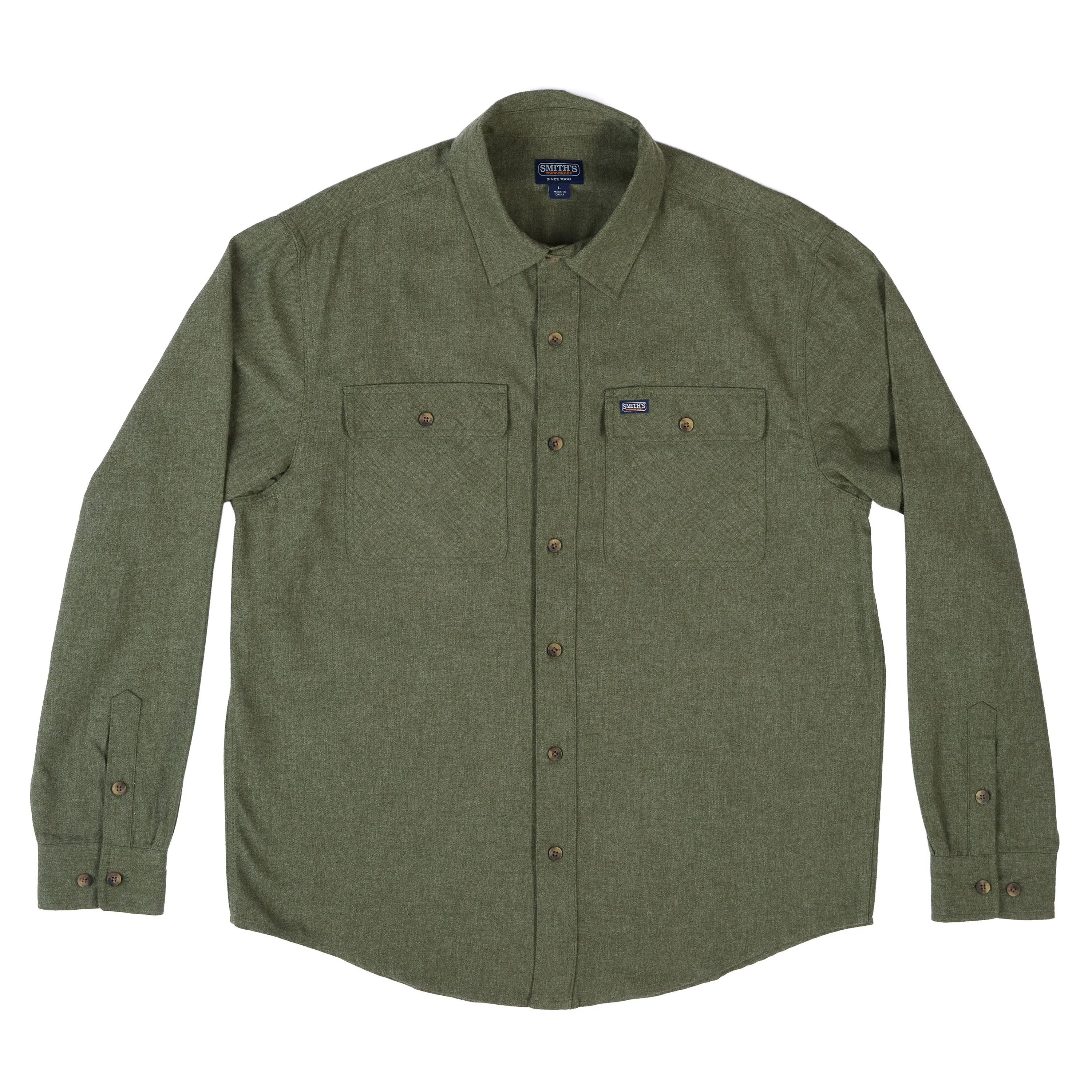 LONG SLEEVE SOLID HTR FLANNEL SHIRT W/DOUBLE CHEST PKTS
