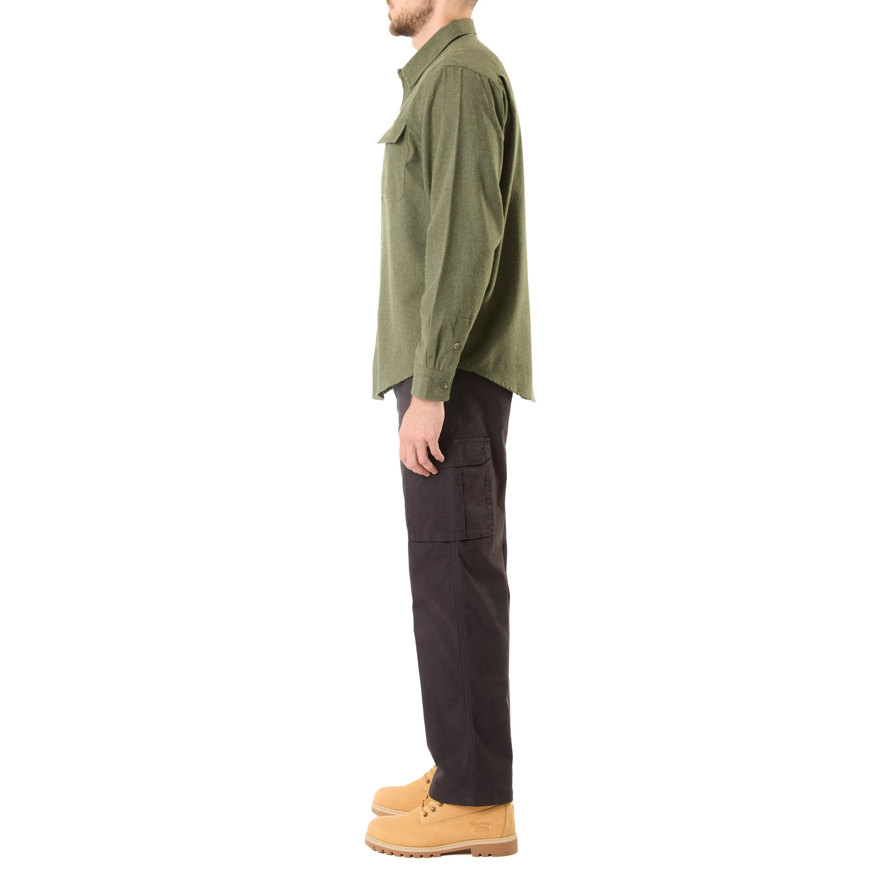 LONG SLEEVE SOLID HTR FLANNEL SHIRT W/DOUBLE CHEST PKTS