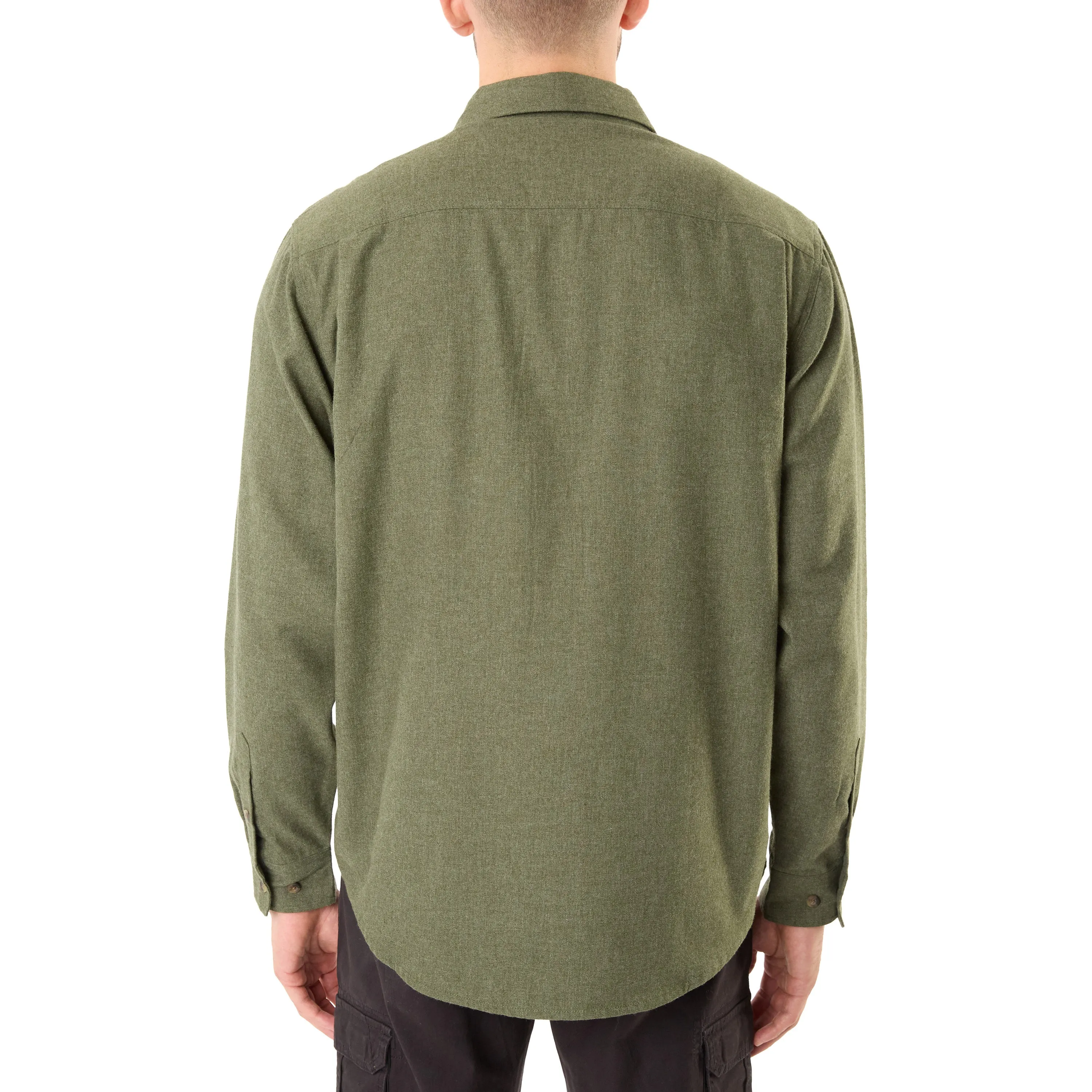 LONG SLEEVE SOLID HTR FLANNEL SHIRT W/DOUBLE CHEST PKTS