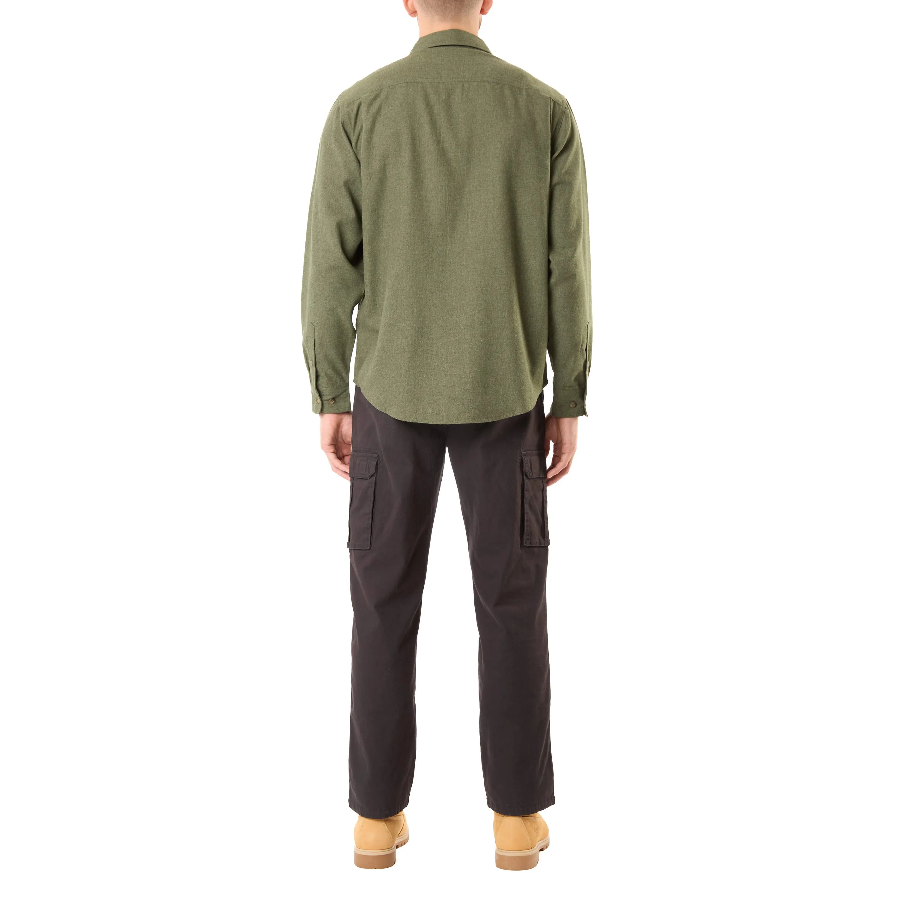 LONG SLEEVE SOLID HTR FLANNEL SHIRT W/DOUBLE CHEST PKTS