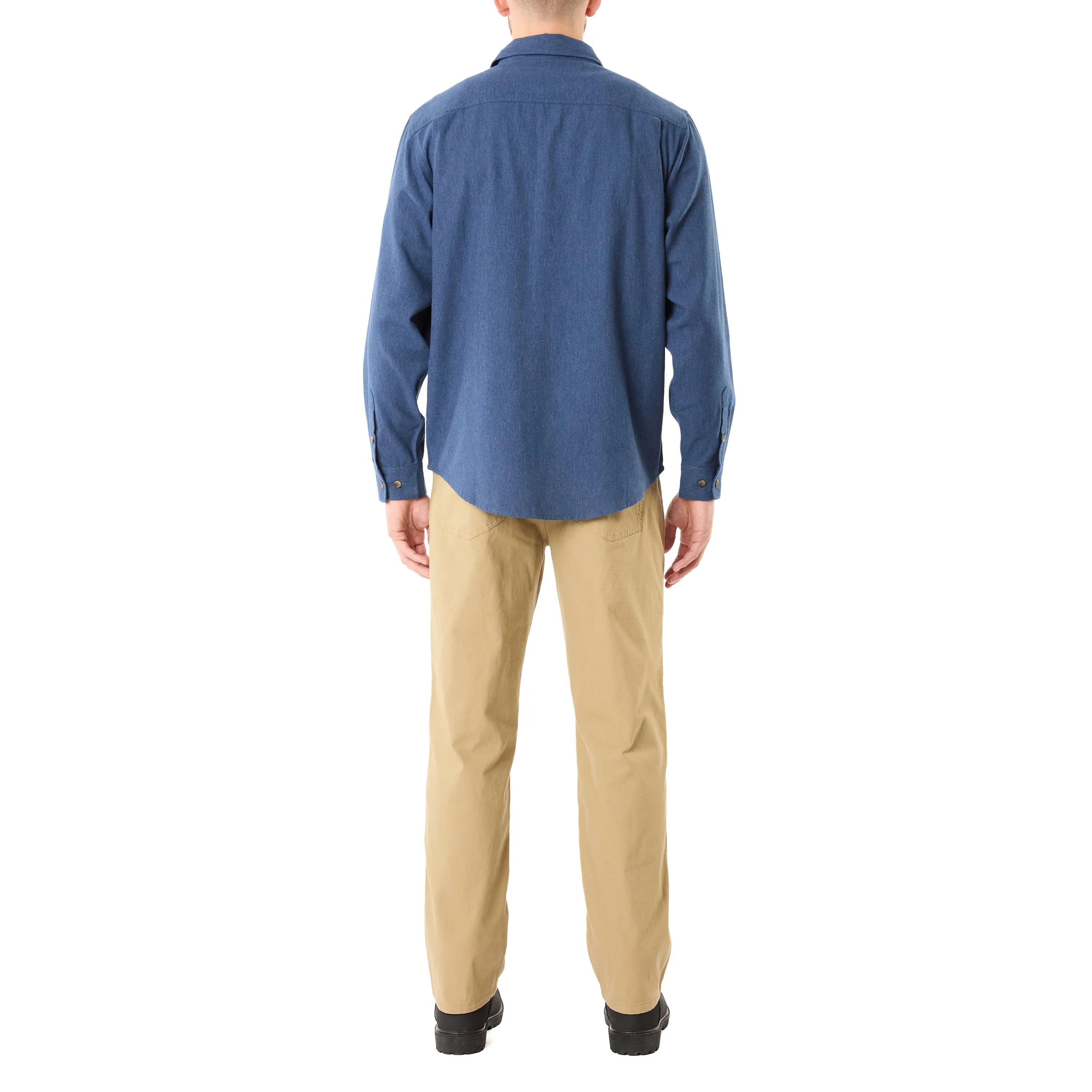LONG SLEEVE SOLID HTR FLANNEL SHIRT W/DOUBLE CHEST PKTS