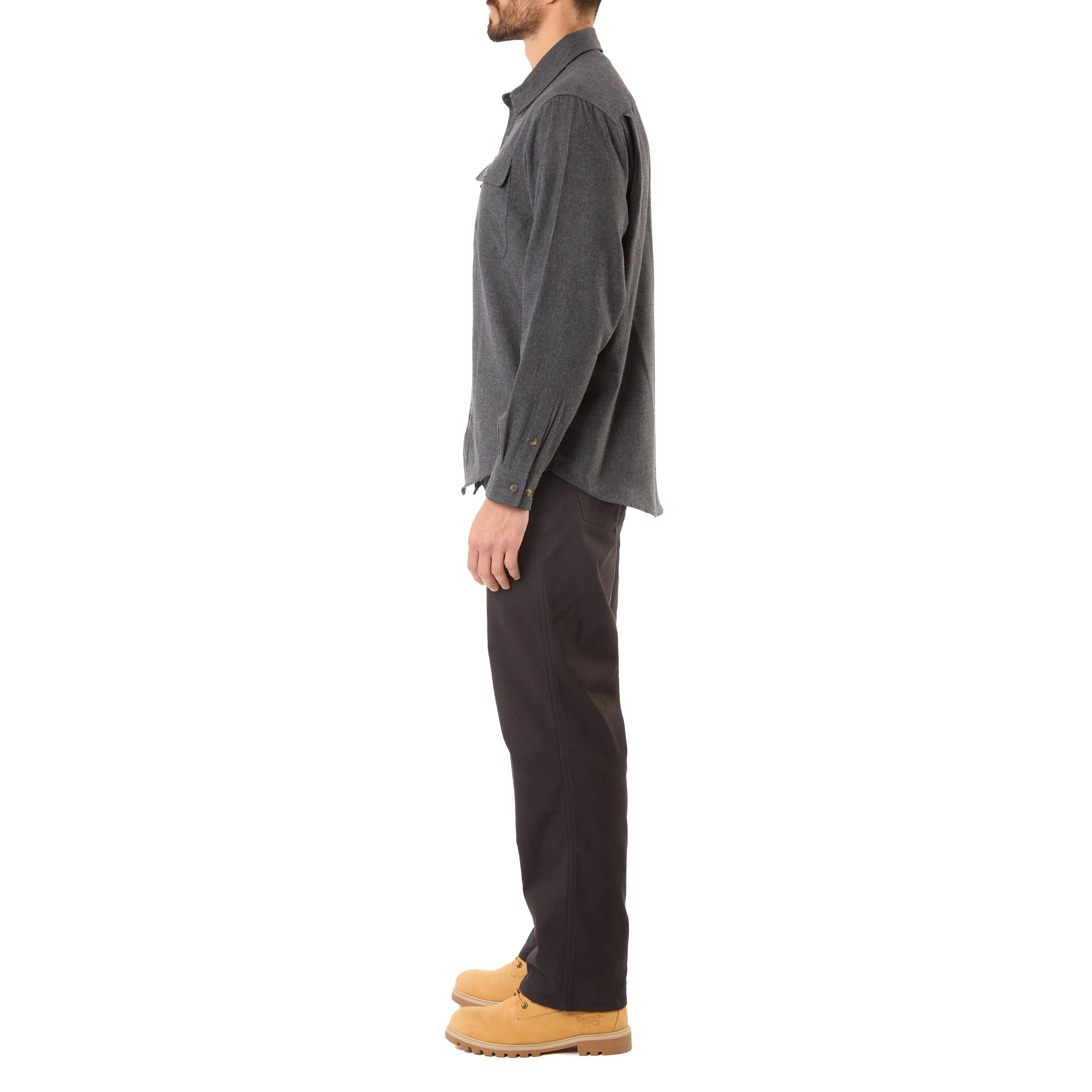 LONG SLEEVE SOLID HTR FLANNEL SHIRT W/DOUBLE CHEST PKTS