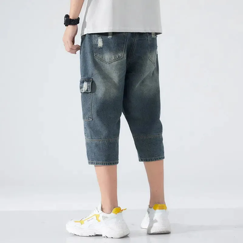 Loose Elastic Waist Cropped Jeans