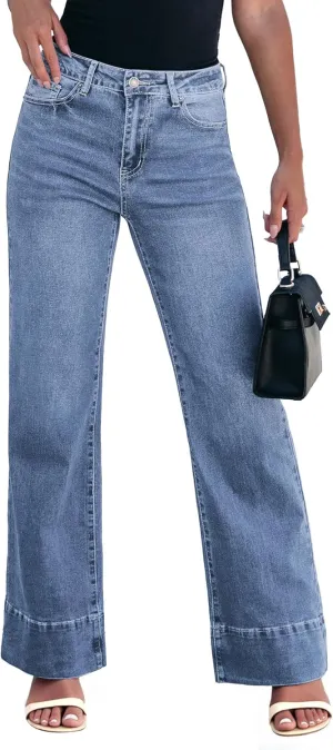 luvamia Wide Leg Jeans for Women High Waisted Flare Trendy Stretchy Denim Pants Baggy Classic Trouser Jeans with Pockets