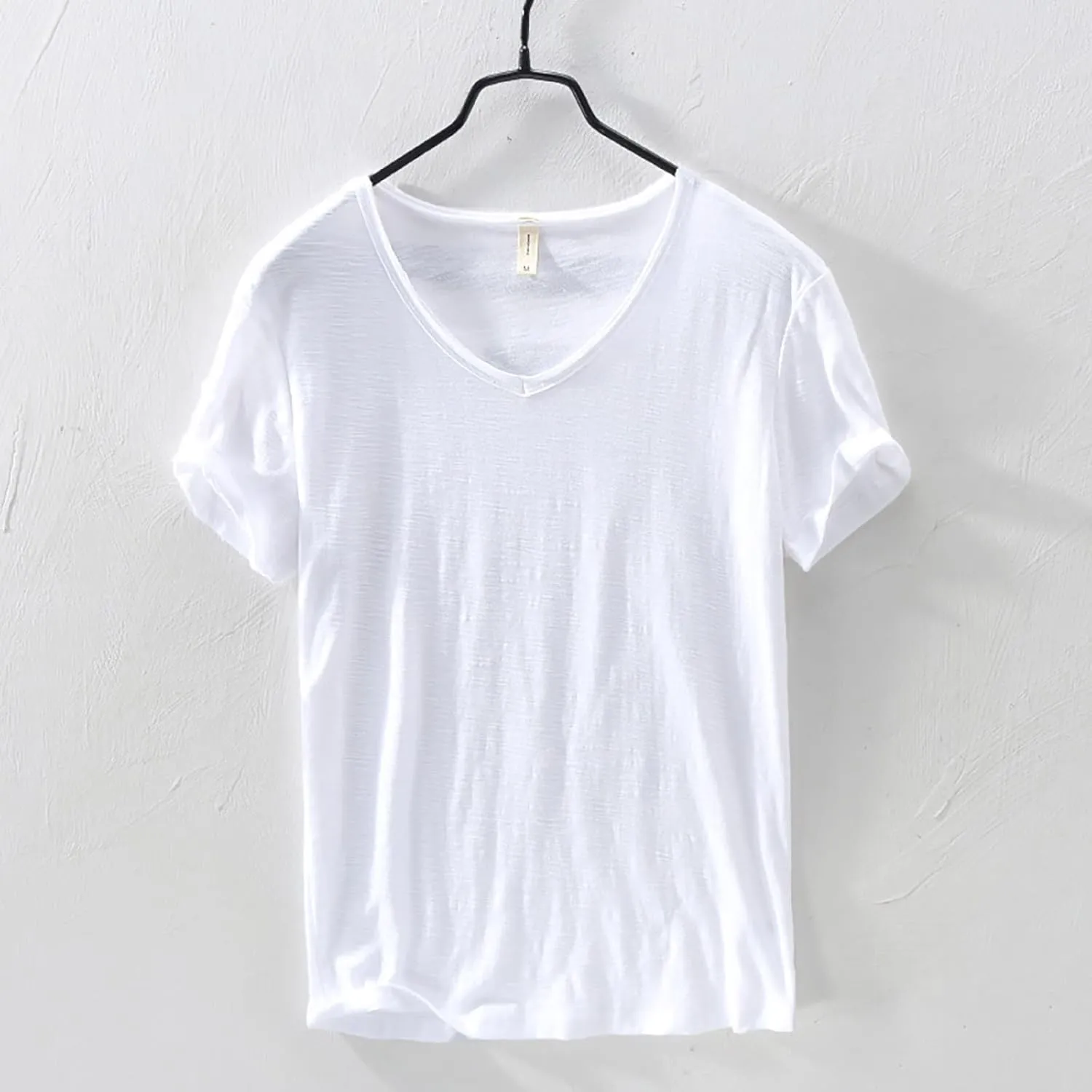 Mens 100% Cotton V-Neck T Shirts Loose Fit Soft Short Sleeve Streetwear Basic Tee Tops Summer Beach Hippie Shirt