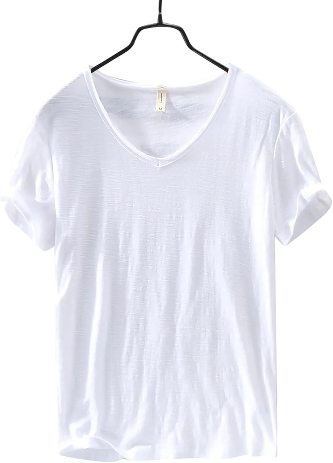 Mens 100% Cotton V-Neck T Shirts Loose Fit Soft Short Sleeve Streetwear Basic Tee Tops Summer Beach Hippie Shirt