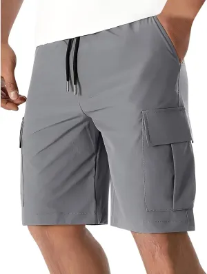 Mens Chino Cargo Shorts Flat Front Elastic Waist Regular Fit Half Pants Lightweight Sports Summer Shorts with Pockets