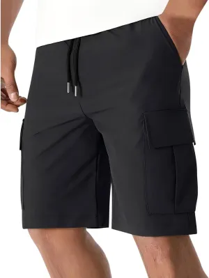 Mens Chino Cargo Shorts Flat Front Elastic Waist Regular Fit Half Pants Lightweight Sports Summer Shorts with Pockets