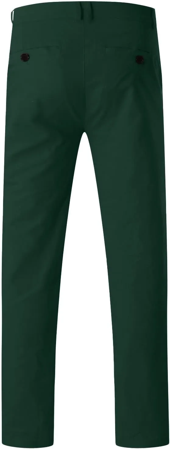 Mens Skinny Dress Pants Elastic Waist Flat Front Slim Fit Casual Smart Work Trousers Plus Size Business Golf Pants Slacks