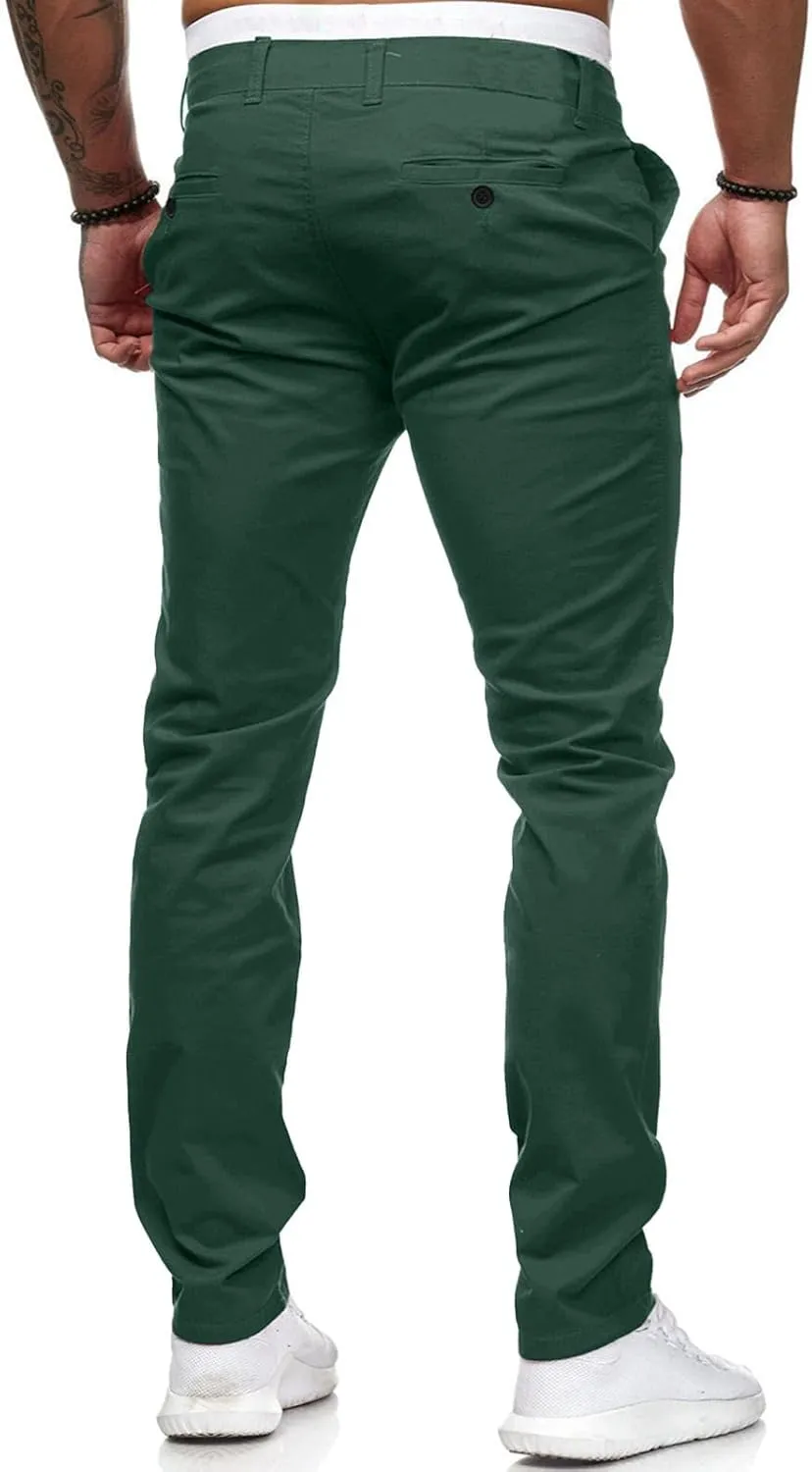 Mens Skinny Dress Pants Elastic Waist Flat Front Slim Fit Casual Smart Work Trousers Plus Size Business Golf Pants Slacks