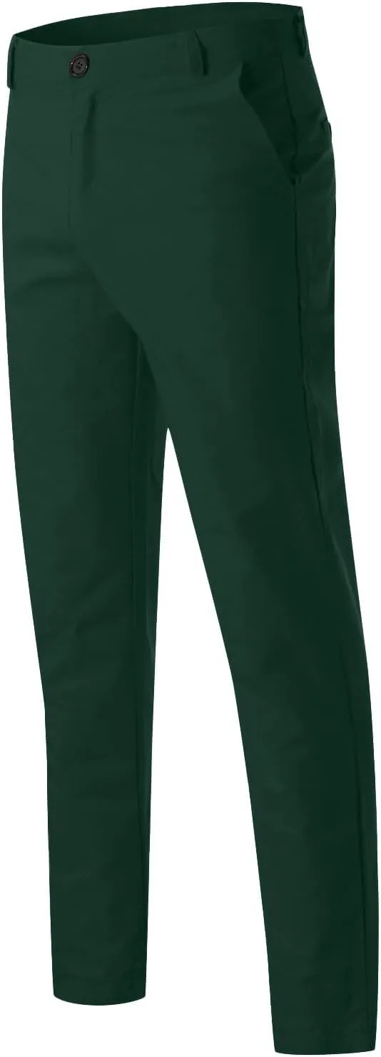 Mens Skinny Dress Pants Elastic Waist Flat Front Slim Fit Casual Smart Work Trousers Plus Size Business Golf Pants Slacks