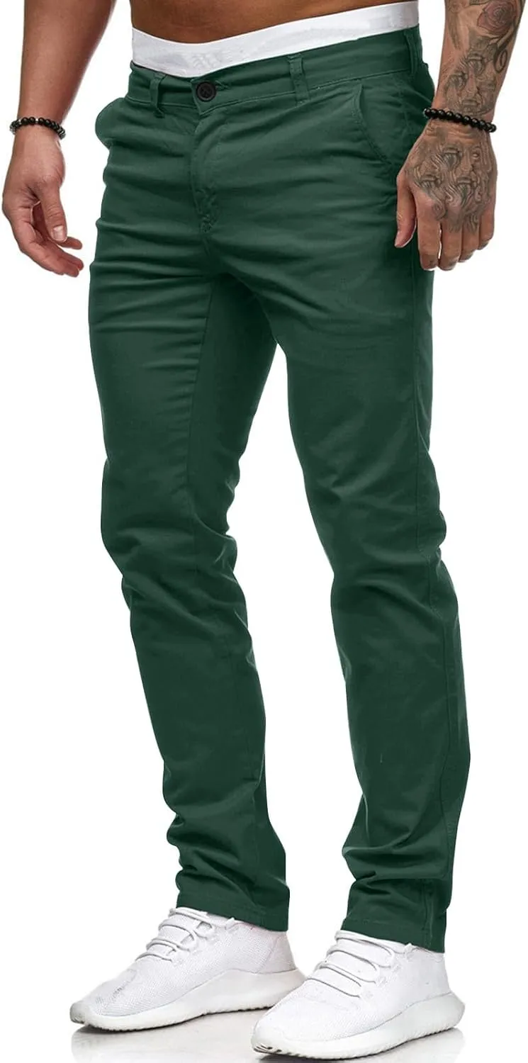 Mens Skinny Dress Pants Elastic Waist Flat Front Slim Fit Casual Smart Work Trousers Plus Size Business Golf Pants Slacks