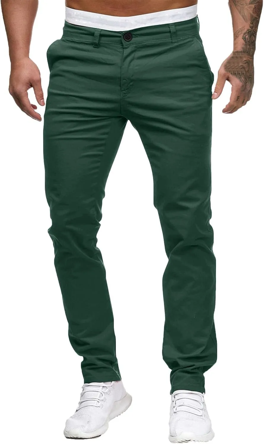 Mens Skinny Dress Pants Elastic Waist Flat Front Slim Fit Casual Smart Work Trousers Plus Size Business Golf Pants Slacks