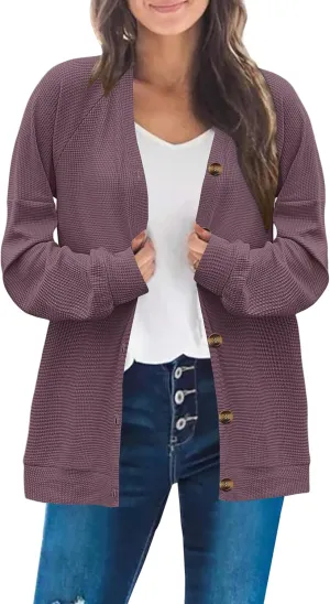 MOLERANI Women Cardigan Sweaters V Neck Button Open Front Waffle Knit 2024 Fall Loose Oversized Lightweight Cardigans