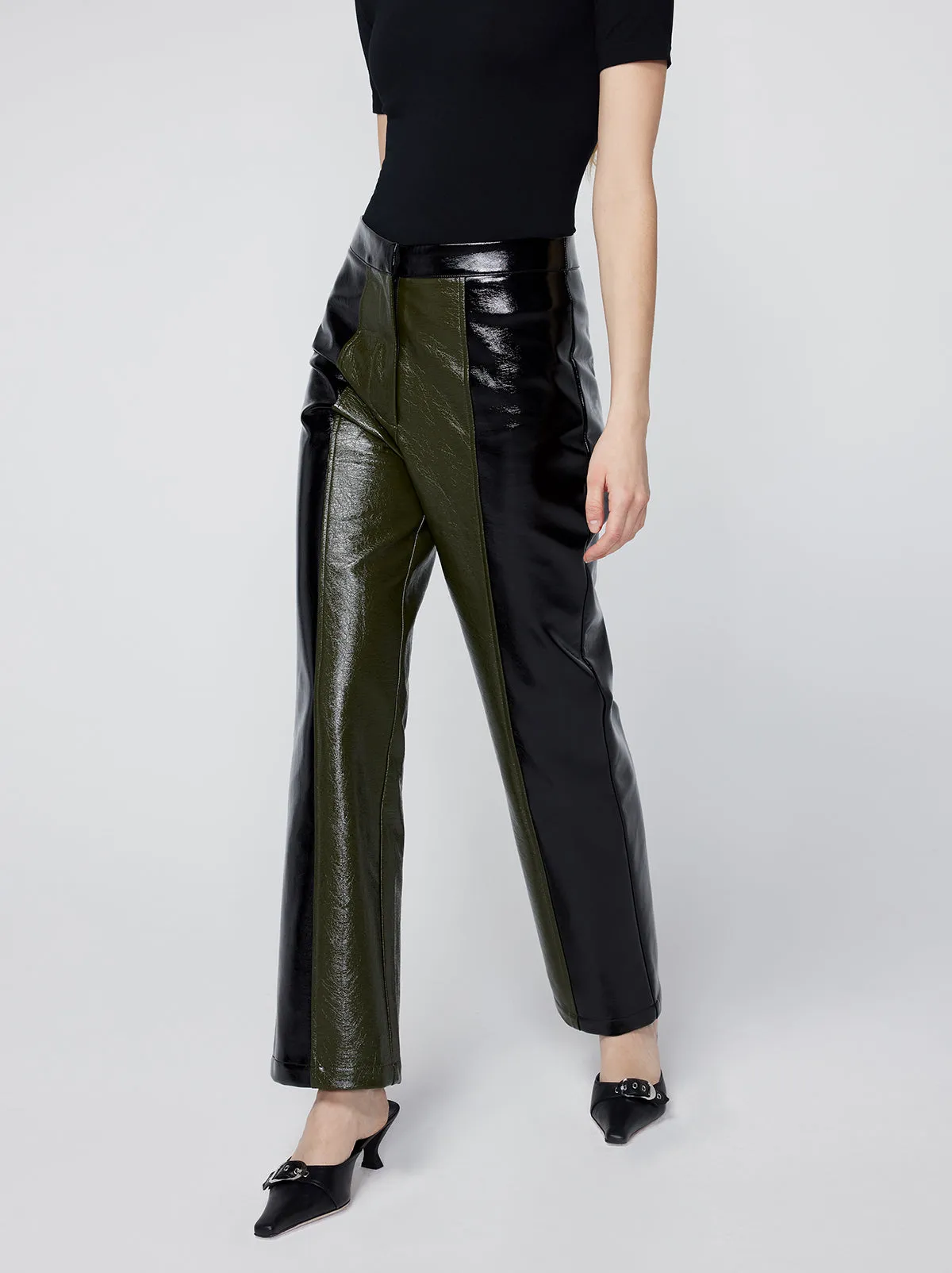 Peyton Olive And Black Vinyl Trousers