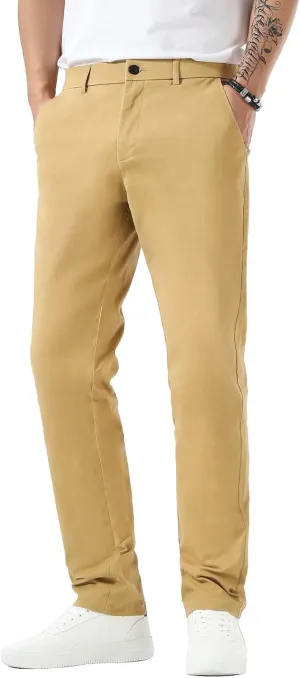 Plaid&Plain Mens Slim Fit Khaki Pants Mens Tapered Chino Pants