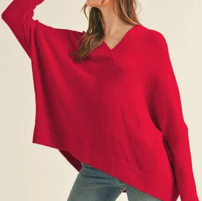 Red V Neck Sweater Top