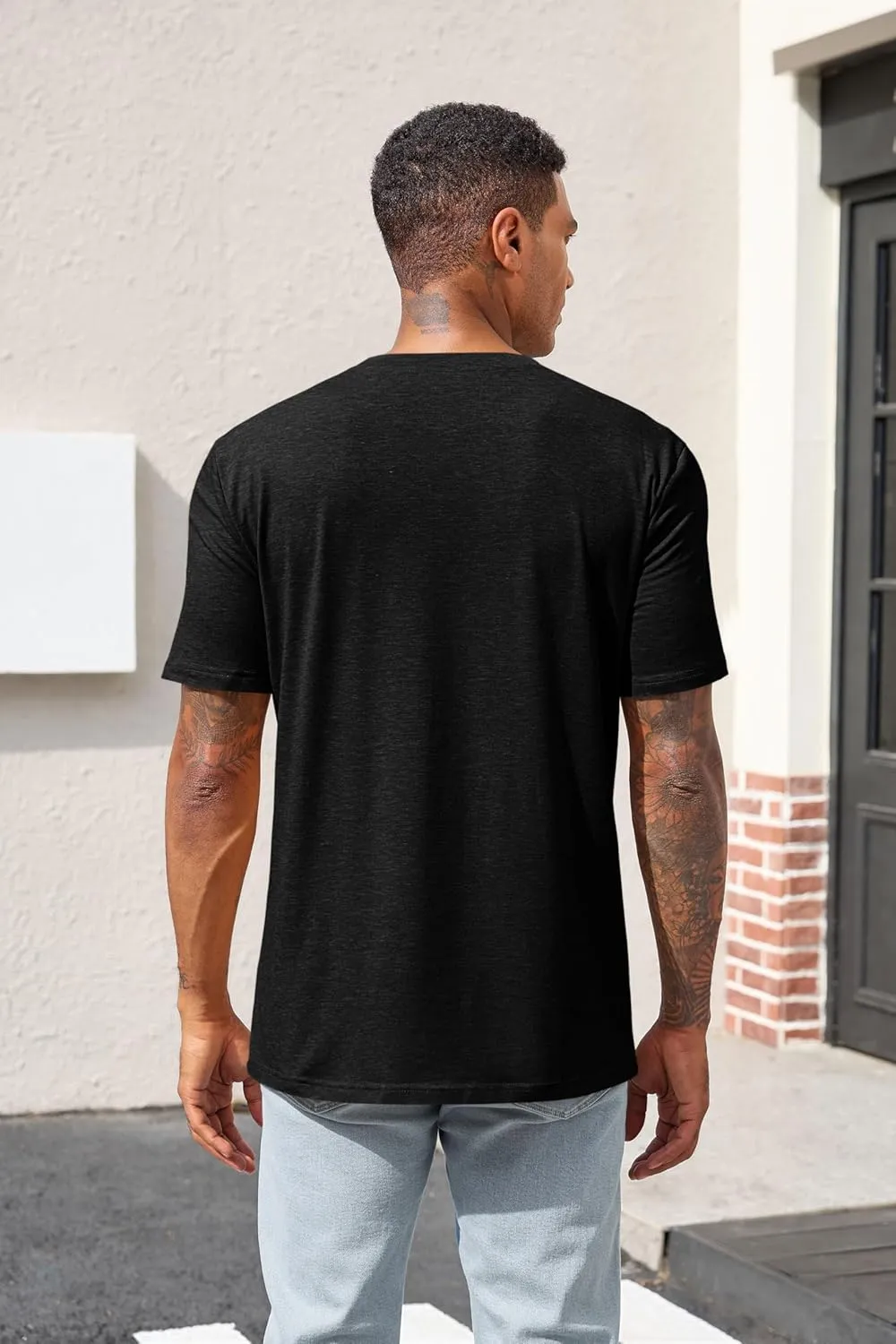 Runcati Men's Casual T-Shirt Short Sleeve Regular Fit Crewneck Tee Summer Graphic Tops with Pocket