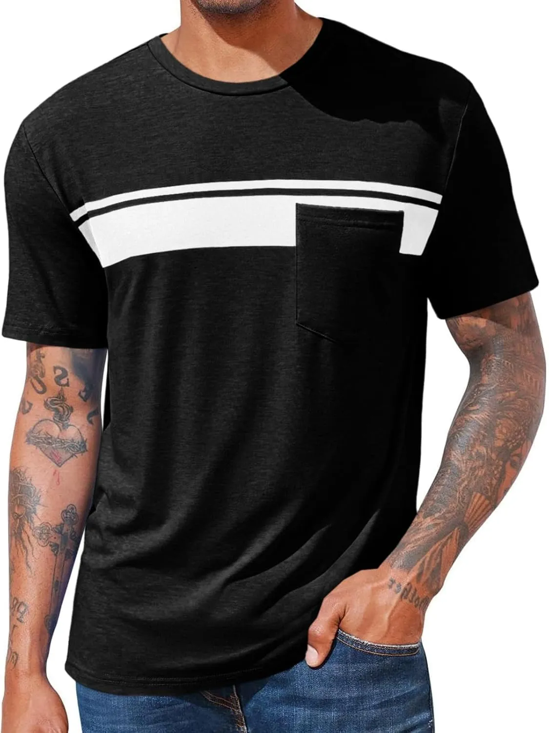 Runcati Men's Casual T-Shirt Short Sleeve Regular Fit Crewneck Tee Summer Graphic Tops with Pocket