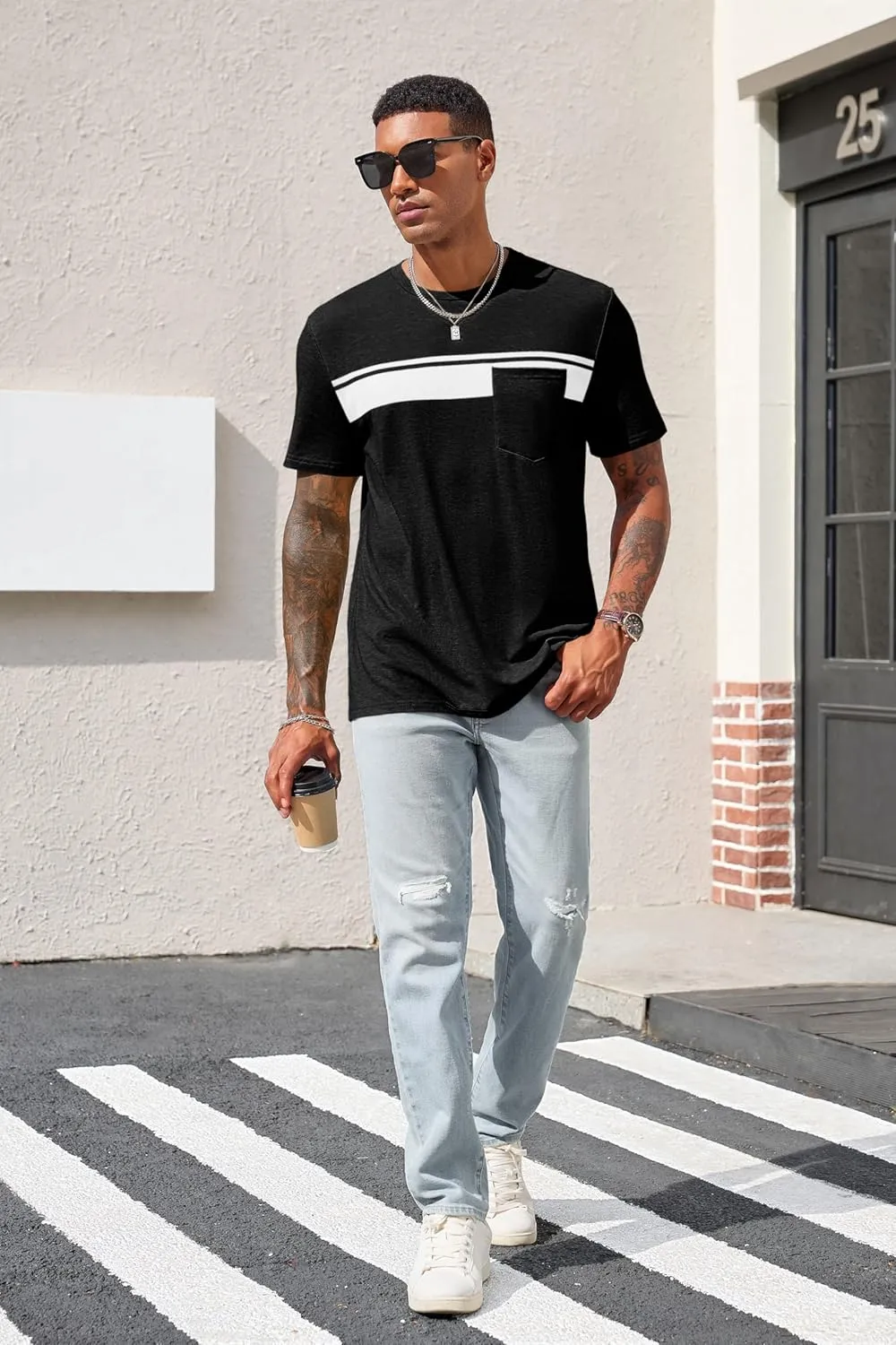 Runcati Men's Casual T-Shirt Short Sleeve Regular Fit Crewneck Tee Summer Graphic Tops with Pocket