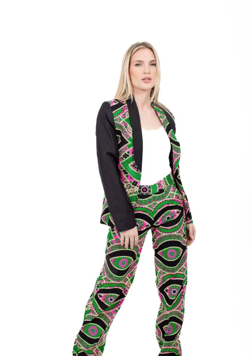 Smooth Visage Mia's Full Ankara Print Women's Tuxedo Jacket and Pant