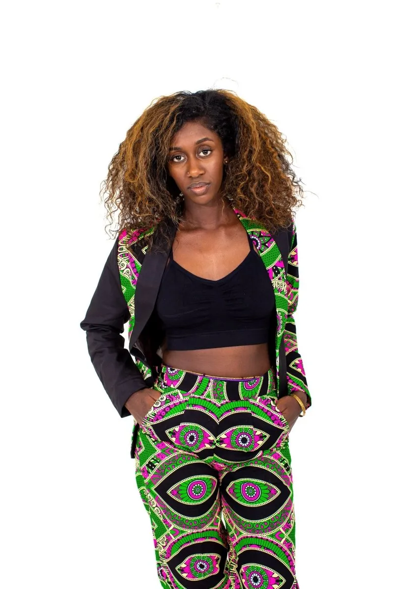 Smooth Visage Mia's Full Ankara Print Women's Tuxedo Jacket and Pant