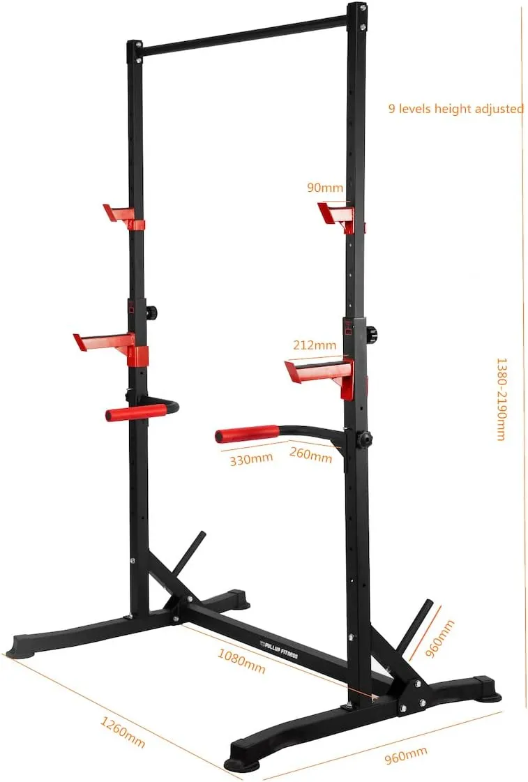 Squat Rack v2/Barre de Traction Ajustable/Barre Fixe/Developper couch/Pull up Bar/Cage  Squat/DIPS BAR, en Mtal, noir