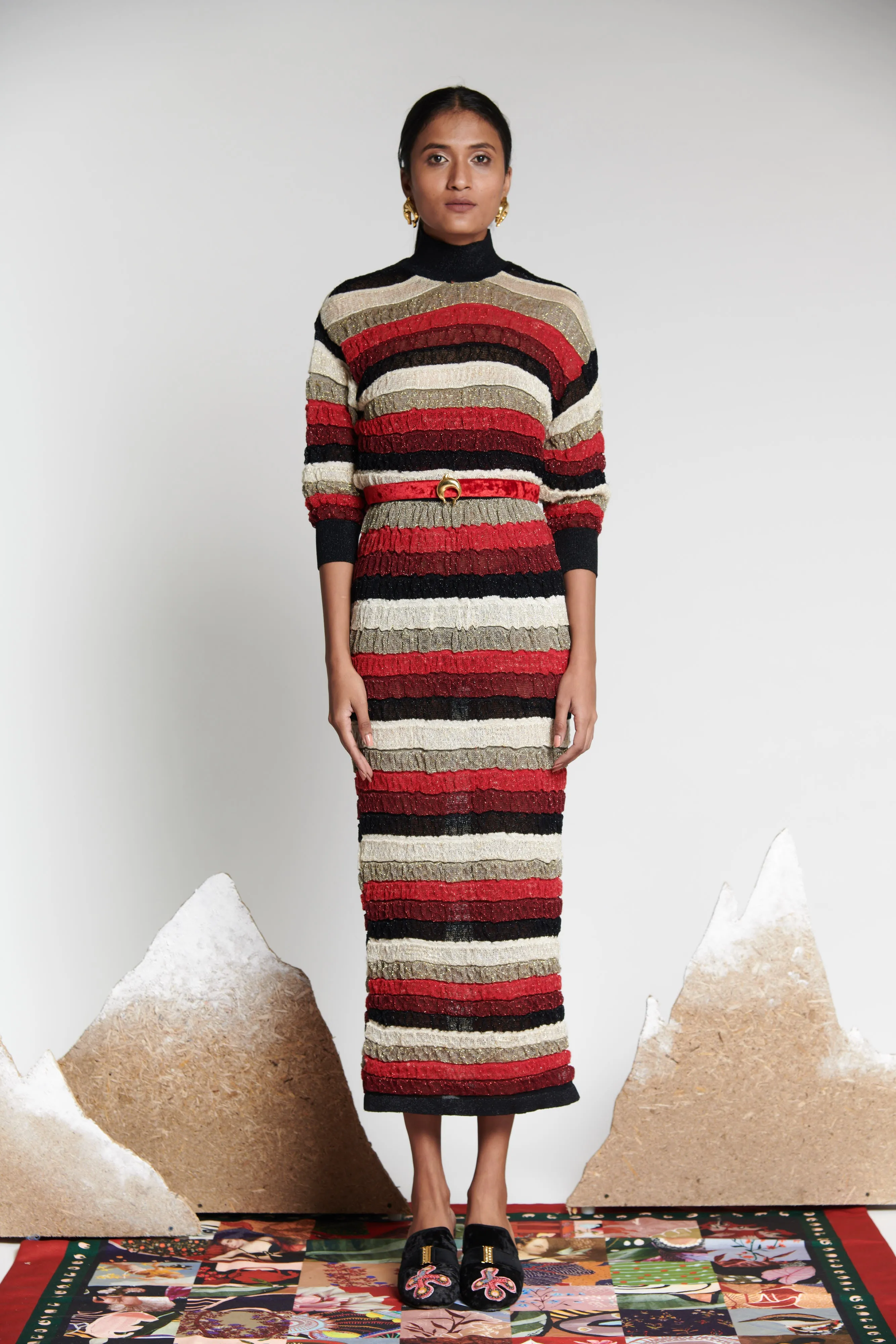 Vermillion Noir Striped Knit Skirt