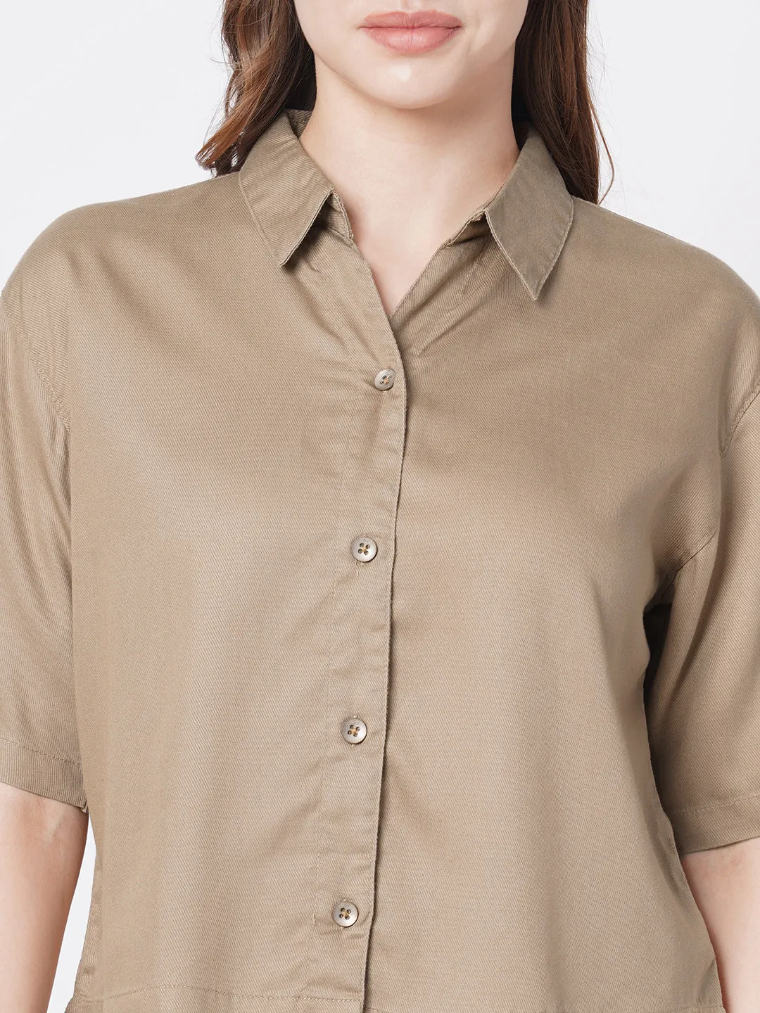 Women Slim Fit Dusty Rose Crop Shirt