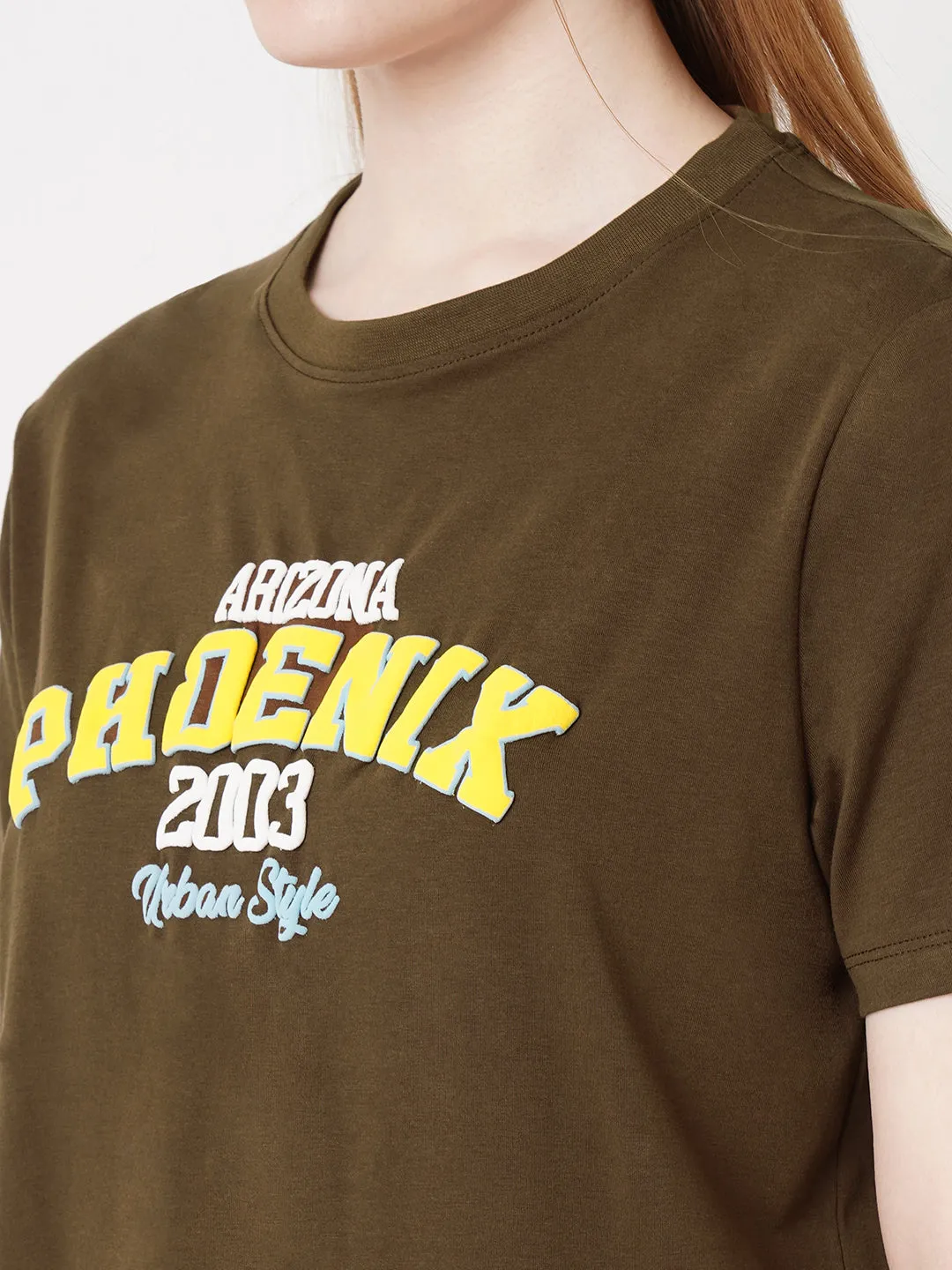 Women Slim Fit Sepia Boxy T-Shirt