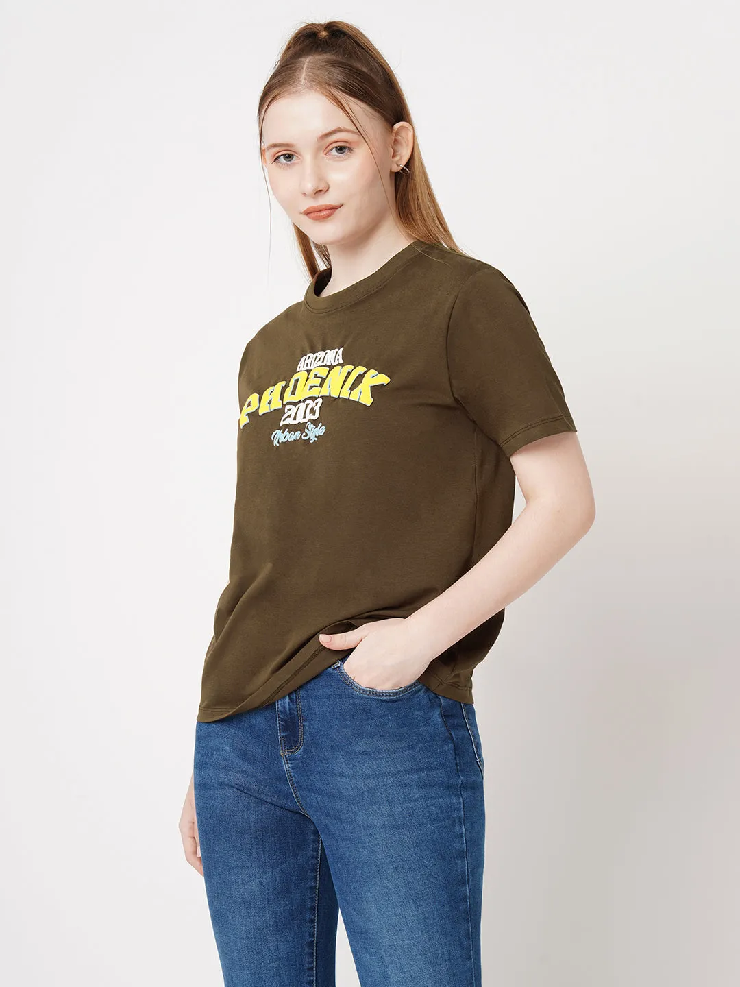 Women Slim Fit Sepia Boxy T-Shirt