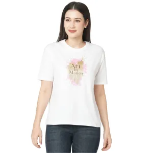 Women Slim Fit White Boxy Chest Print T-Shirt
