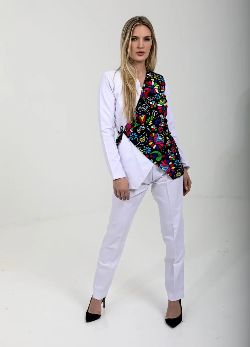 Womens Asymmetrical Wrap Blazer Suit  African Print Ankara & Crepe Two-Piece Set | Elegant Workwear & Formal Outfit
