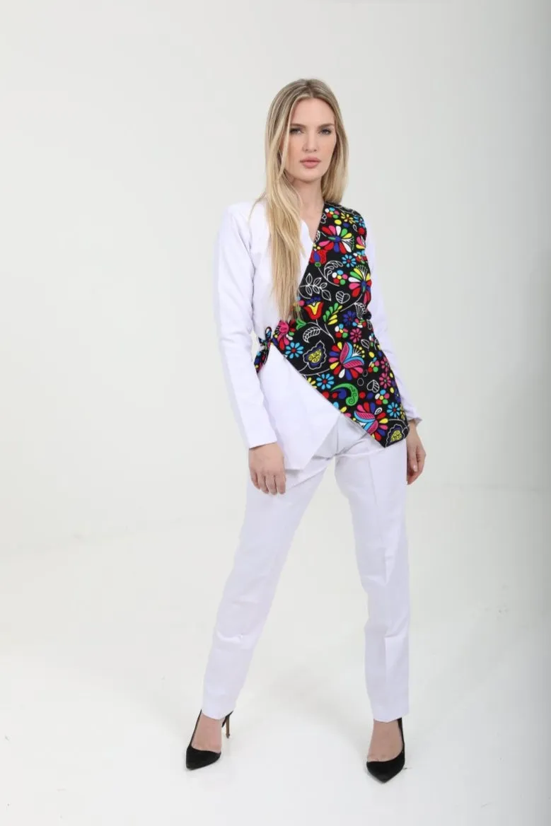 Womens Asymmetrical Wrap Blazer Suit  African Print Ankara & Crepe Two-Piece Set | Elegant Workwear & Formal Outfit