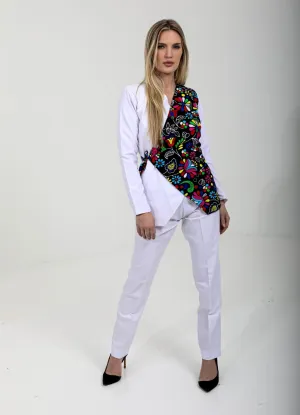 Womens Asymmetrical Wrap Blazer Suit  African Print Ankara & Crepe Two-Piece Set | Elegant Workwear & Formal Outfit