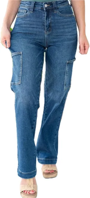 Womens Jeans with Pockets High Waist Wide Leg Design Denim Trousers Straight Leg Pants Workwear Jeans for Women and